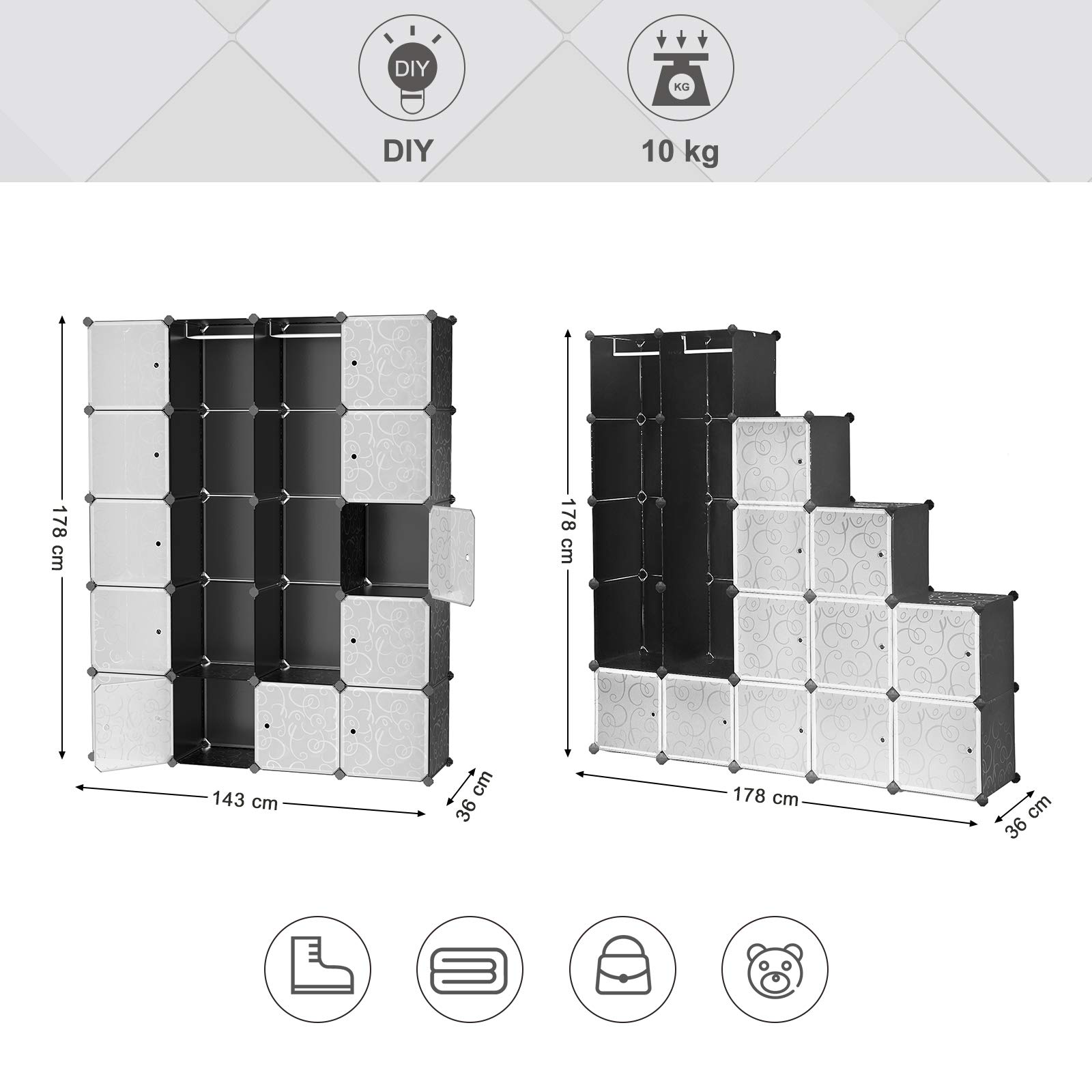 songmics-kleiderschrank-steckregal-lpc30h-143-x-178-x-36-cm-schwarz-mit-2-kleide image 3