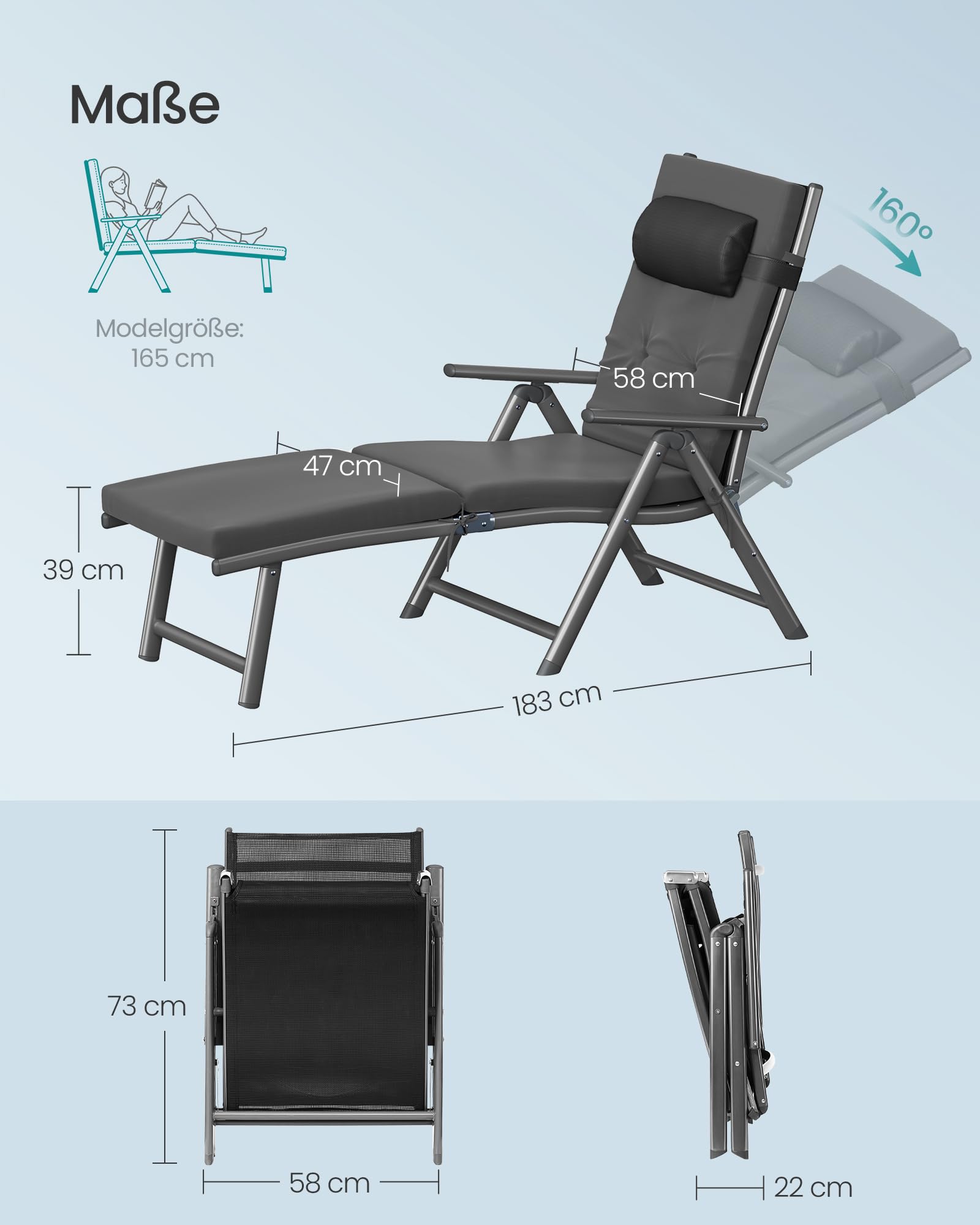 songmics-faltbare-sonnenliege-mit-6-cm-kissen-schiefergrau image 3