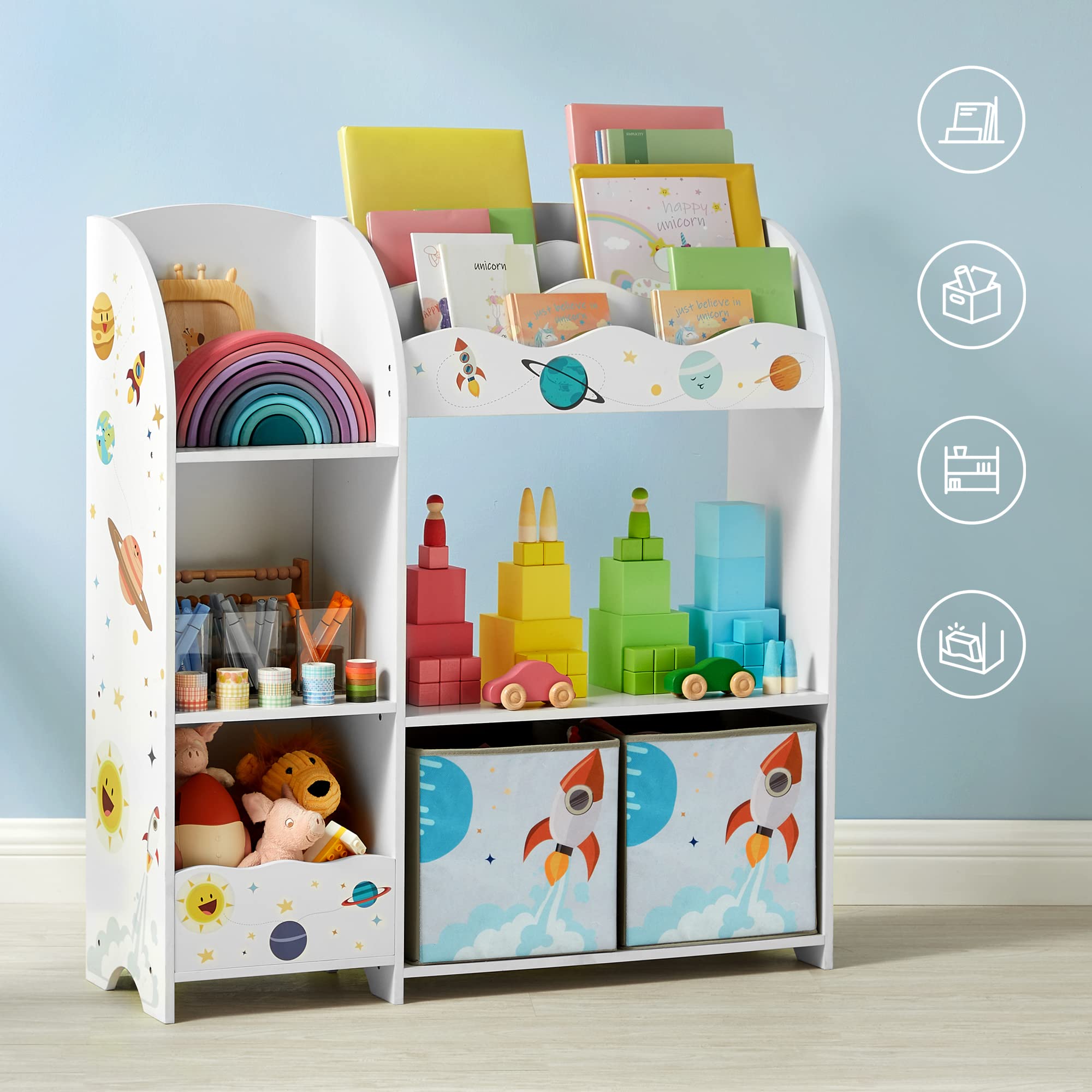 songmics-b-cherregal-kinder-spielzeugregal-wei-mit-2-boxen image 3