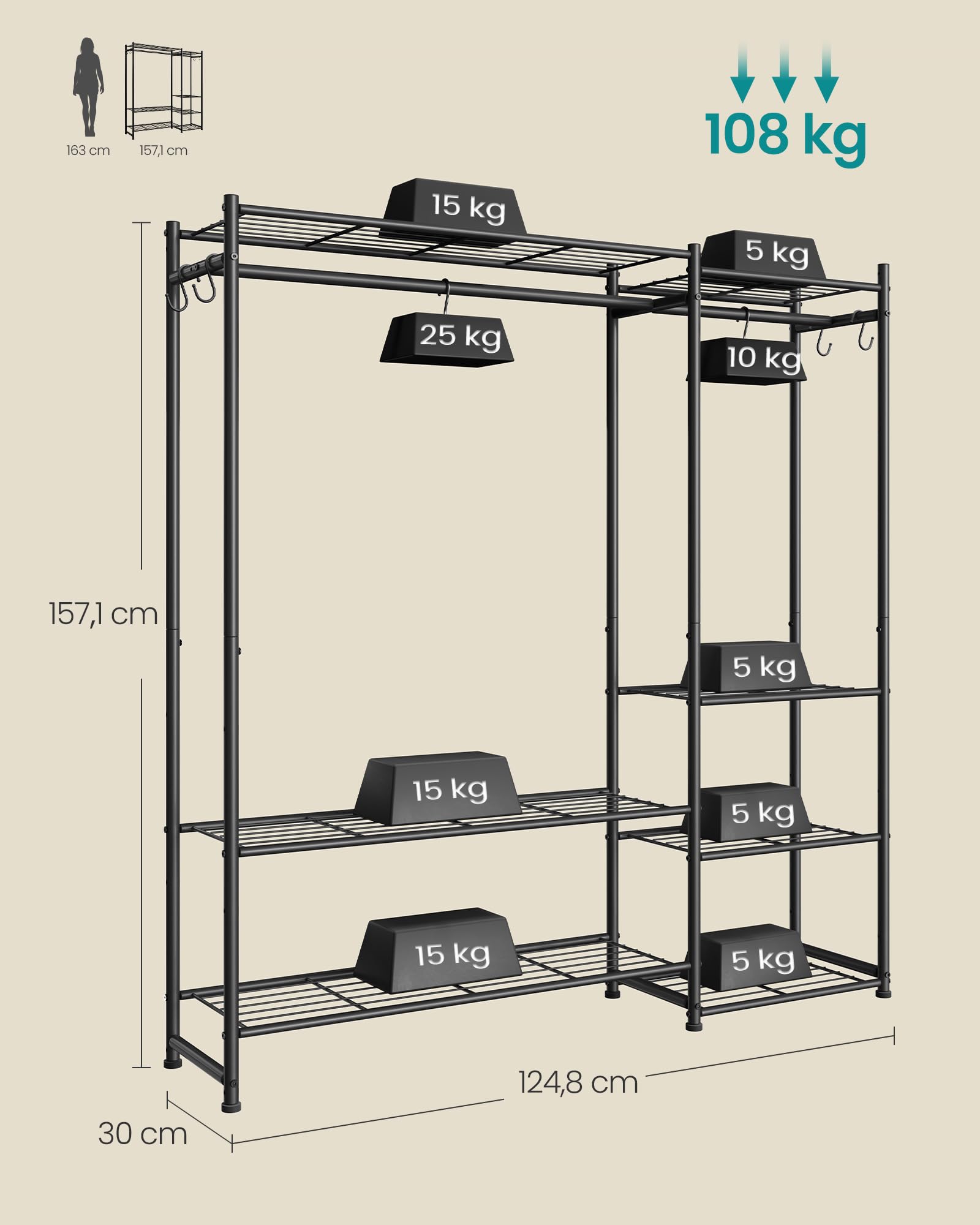 songmics-kleiderst-nder-offener-kleiderschrank-lgr010bz01-schwarz-mit-7-ablagen image 5