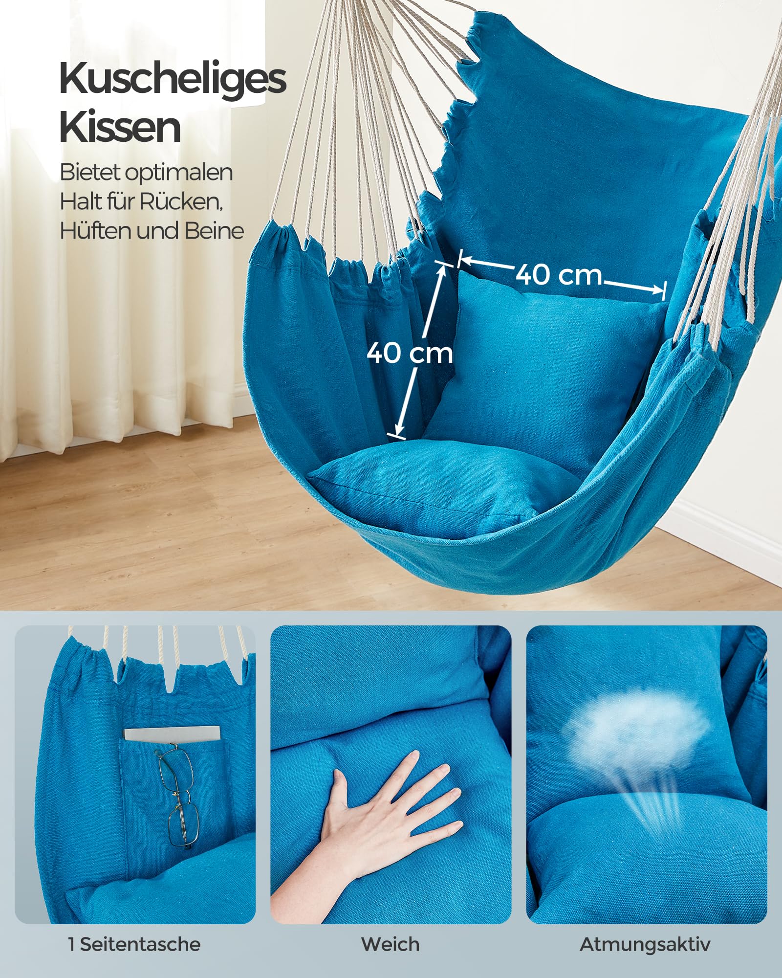 songmics-h-ngesessel-gdc187q01-h-ngestuhl-meerblau-mit-2-kissen image 3