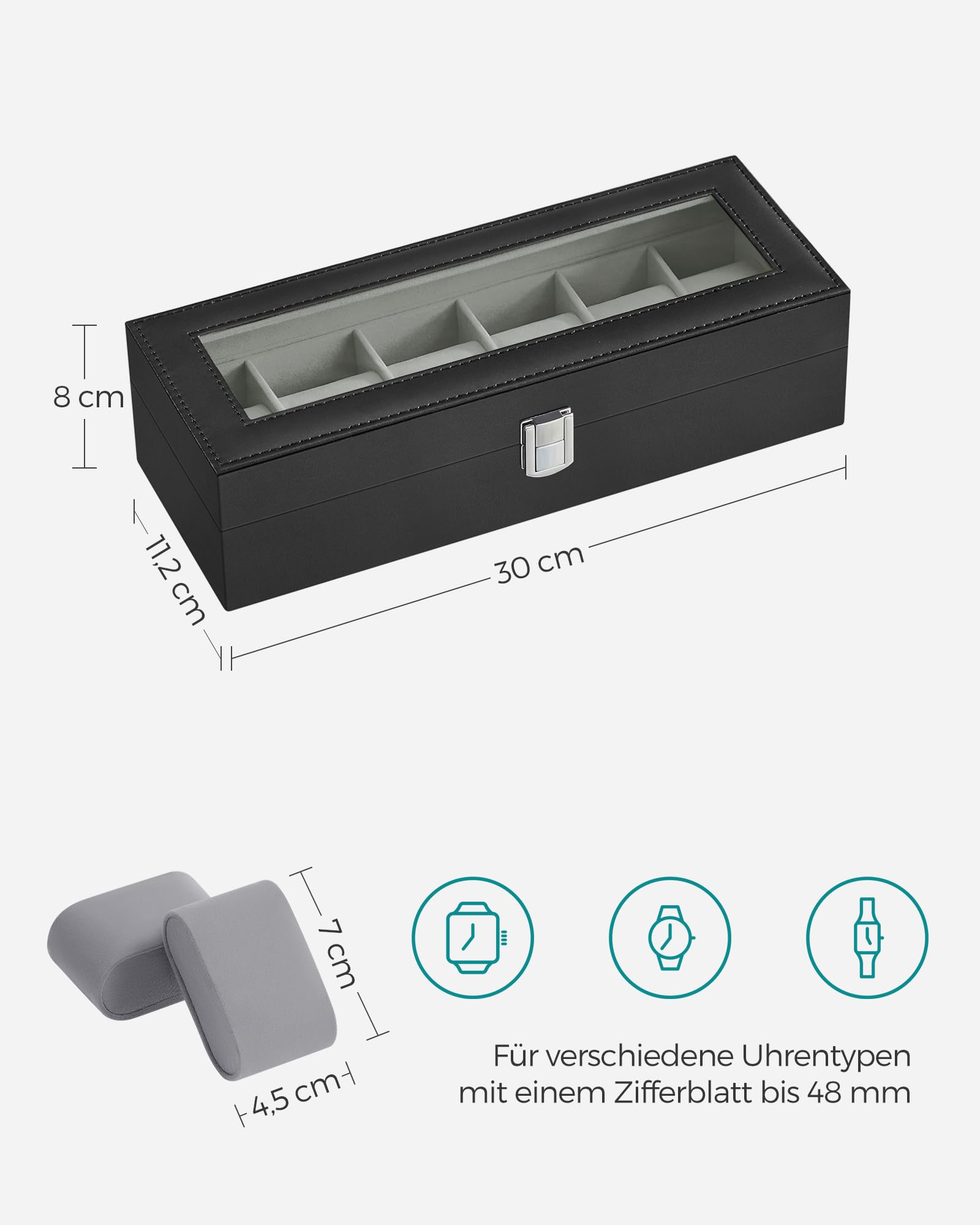 songmics-uhrenbox-jwb06bk-mit-6-f-chern-glasdeckel-schwarz image 6