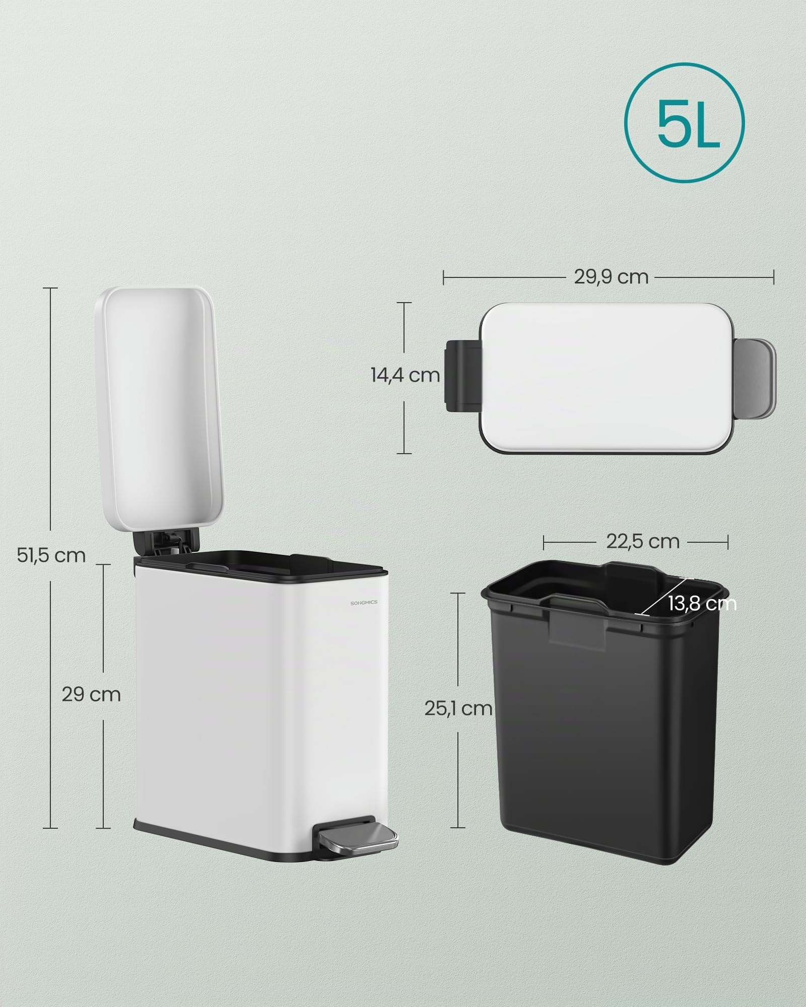 songmics-kosmetikeimer-5-liter-edelstahl-tretm-lleimer-mit-inneneimer image 7