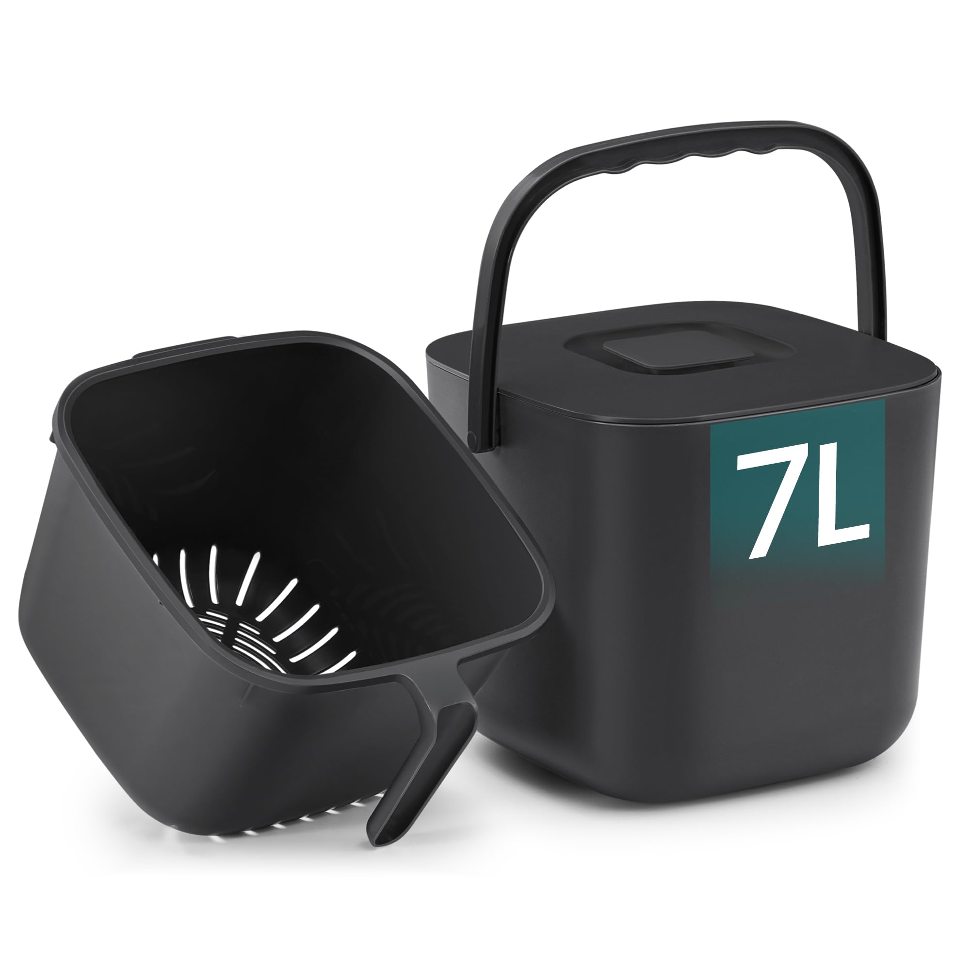 songmics-biom-lleimer-k-che-7-l-mit-deckel-abtropfkorb-und-tragegriff-schwarz image 1