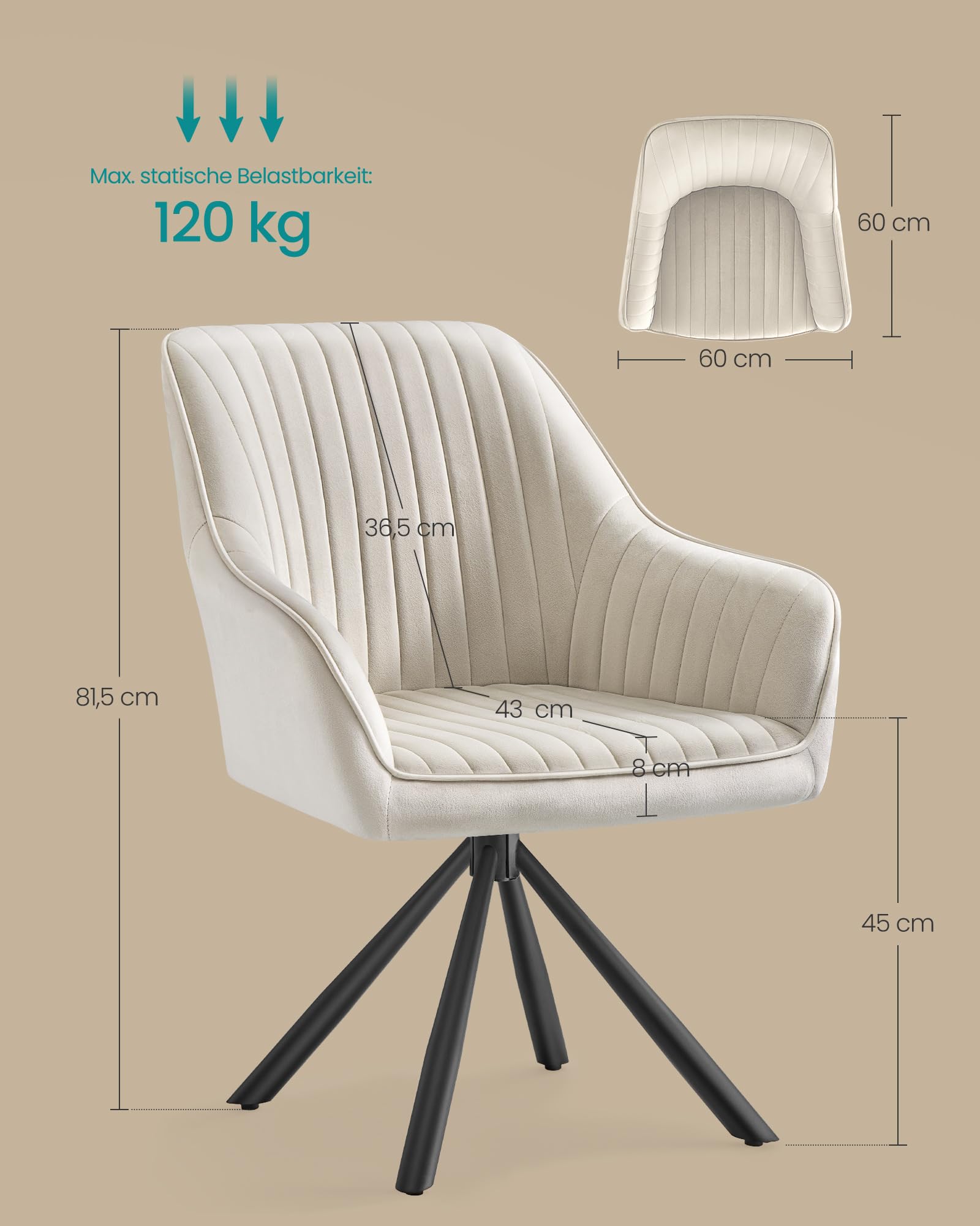 songmics-esszimmerstuhl-drehbar-samt-kdc161lh01-cappuccinobeige-schwarz image 3
