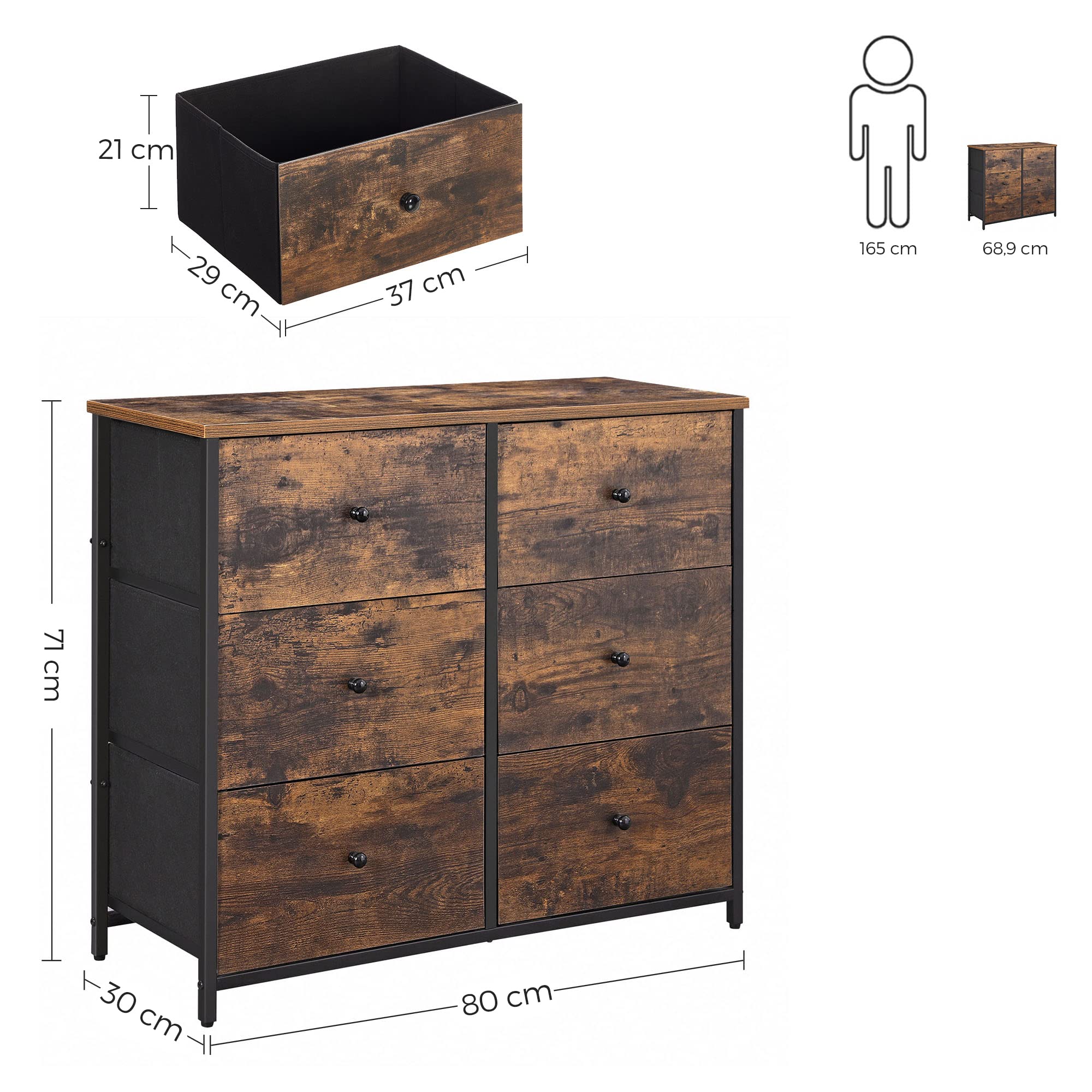 songmics-kommode-stoff-6-schubladen-konsole-rustikales-braun-schwarz image 3