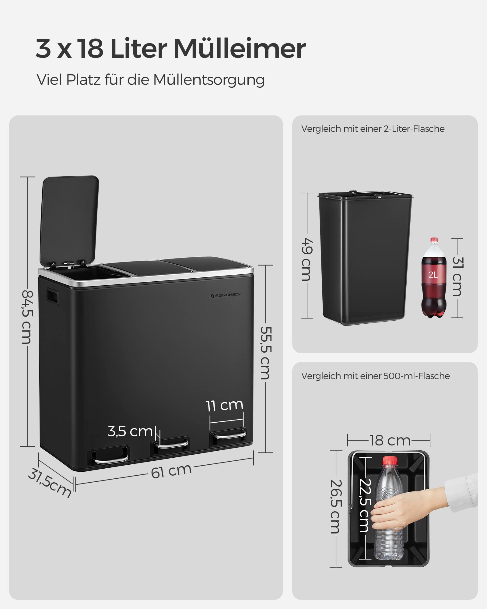 songmics-ltb54bk-m-lltrennsystem-3x18-l-treteimer-tintenschwarz image 7