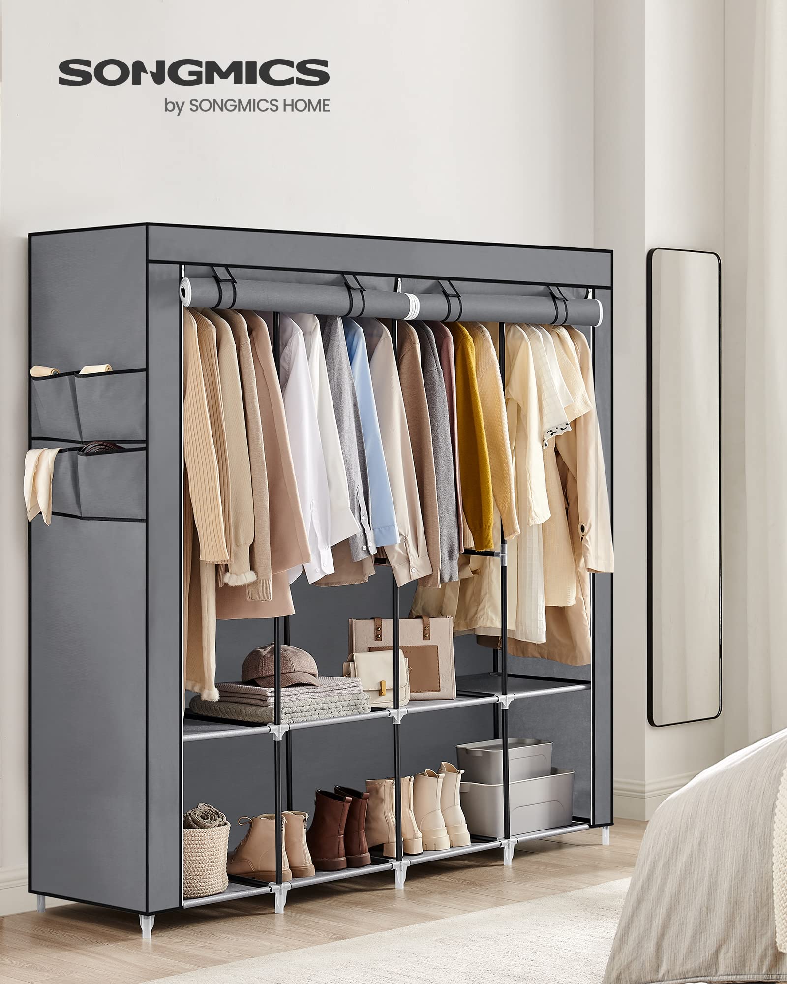 songmics-stoffschrank-ryg094g02-45-x-170-x-167-cm-grau-4-h-ngef-cher-mit-ablagen image 2