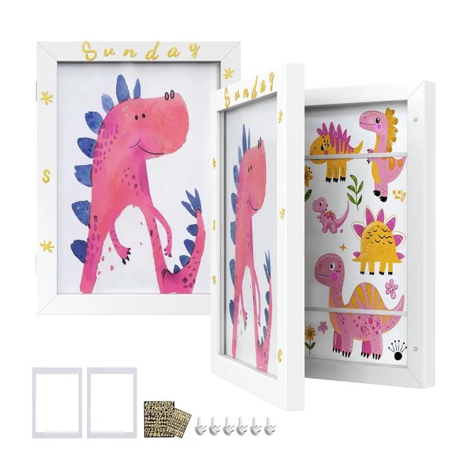 songmics-bilderrahmen-2er-set-a4-rpf052w02-mattwei-kinder-kunstrahmen-mit-aufbew image 1