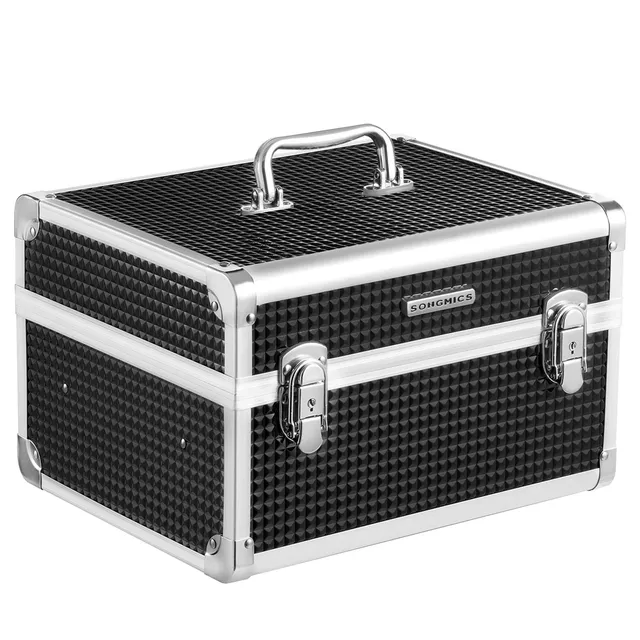 songmics-kosmetikkoffer-schminkkoffer-schwarz-mit-tablett-jbc328b01 image 1