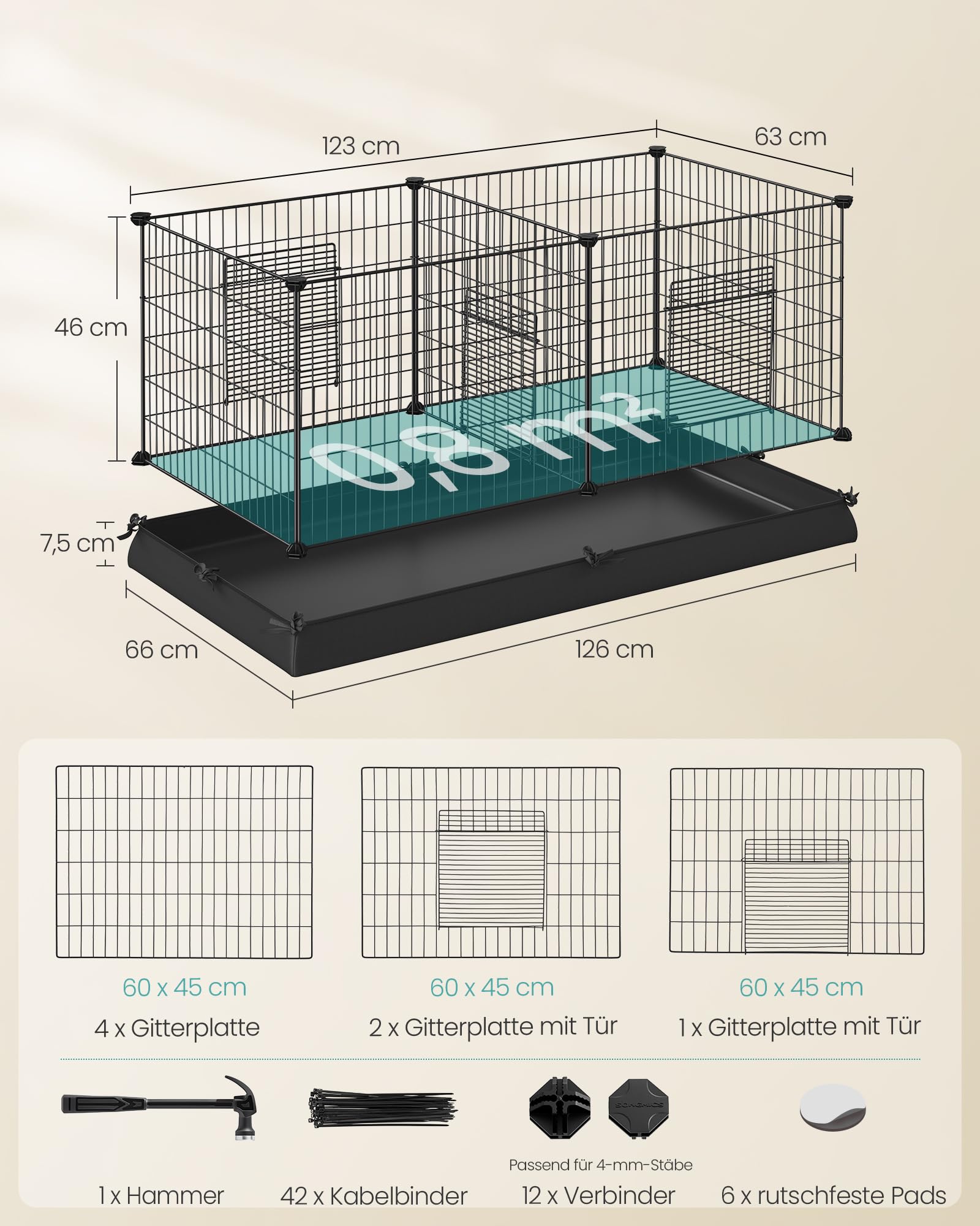 songmics-kleintiergehege-meerschweinchen-123x63x46-schwarz-lpi07h image 6