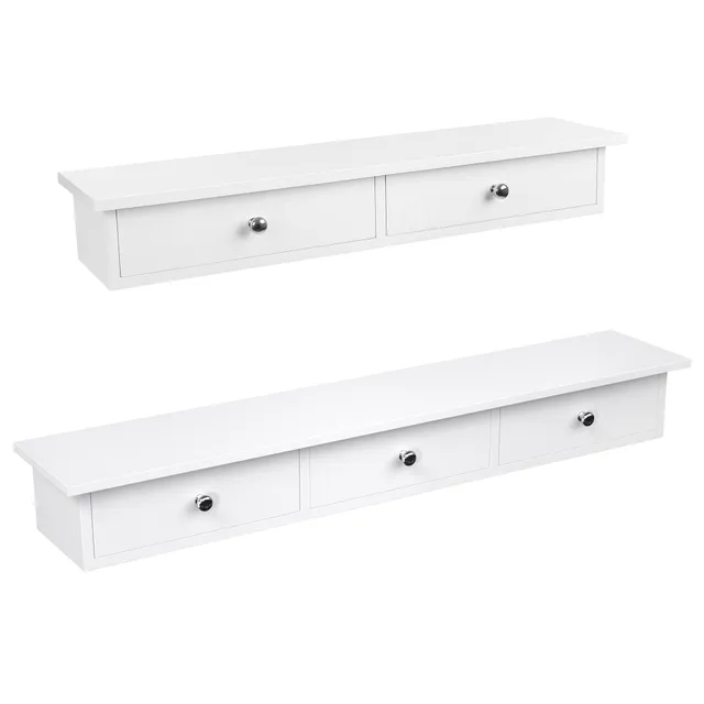 songmics-wandregal-set-2-teilig-mit-5-schubladen-schweberegal-wei-hochglanz-lws1 image 1