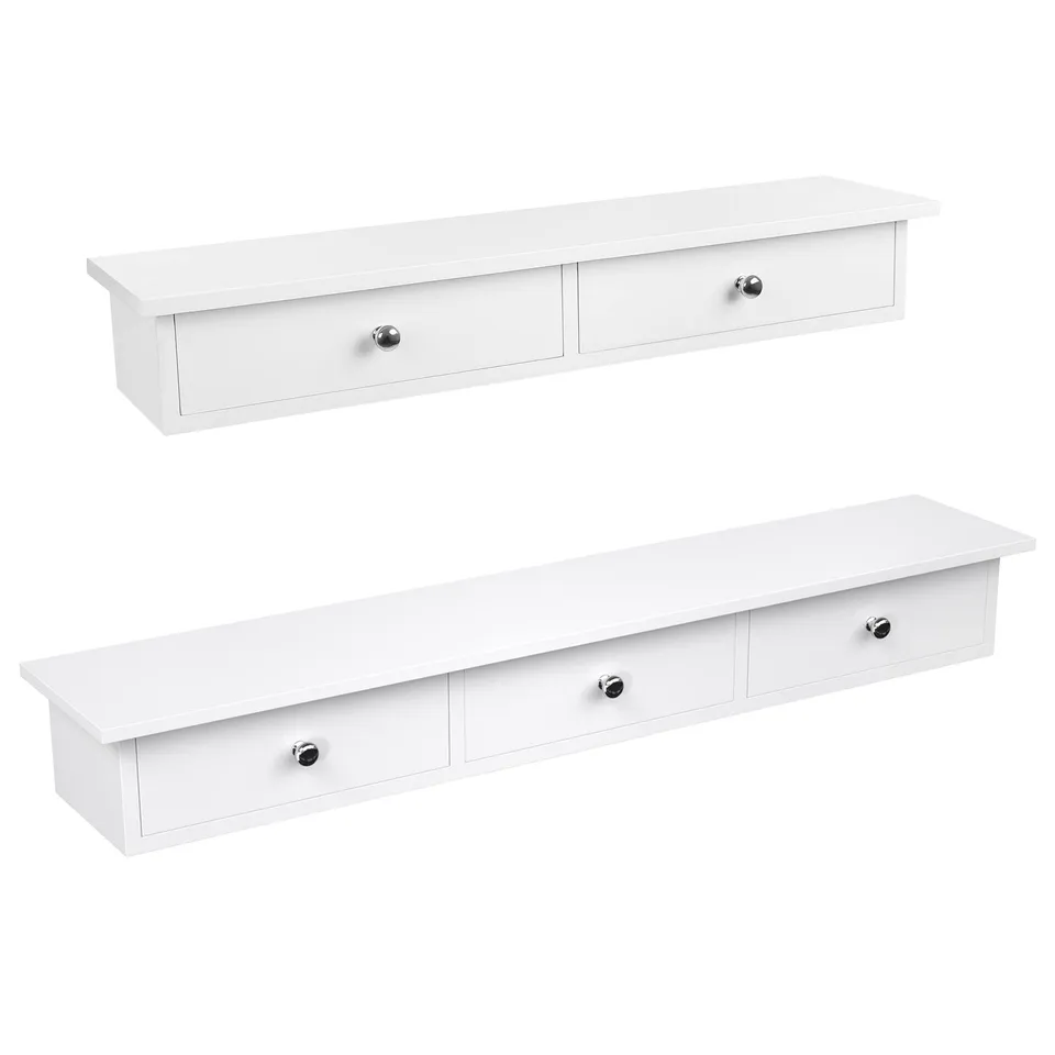 songmics-wandregal-set-2-teilig-mit-5-schubladen-schweberegal-wei-hochglanz-lws1 image 1