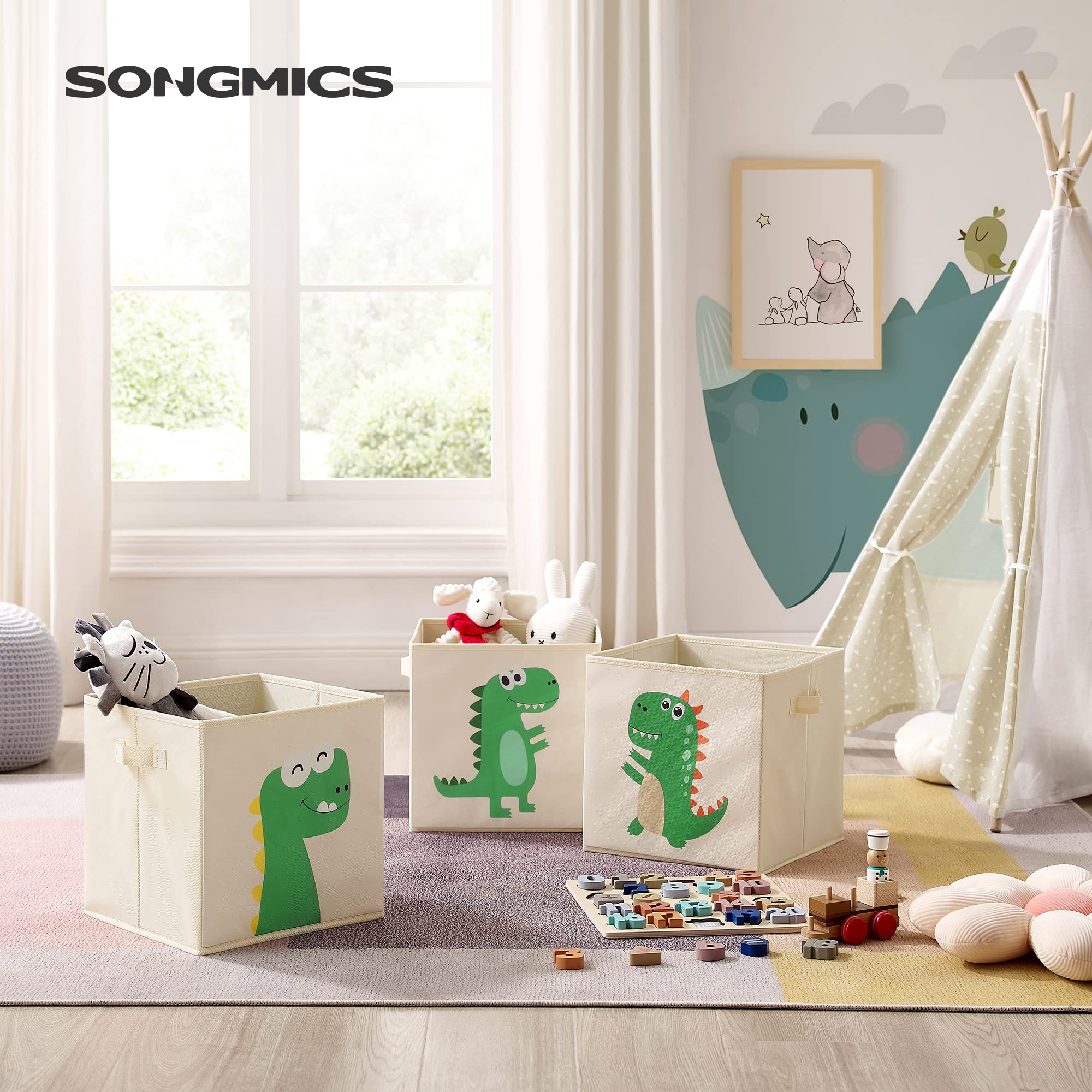 songmics-aufbewahrungsboxen-rfb704w03-3er-set-30-x-30-x-30-cm-dinosaurier-beige image 2