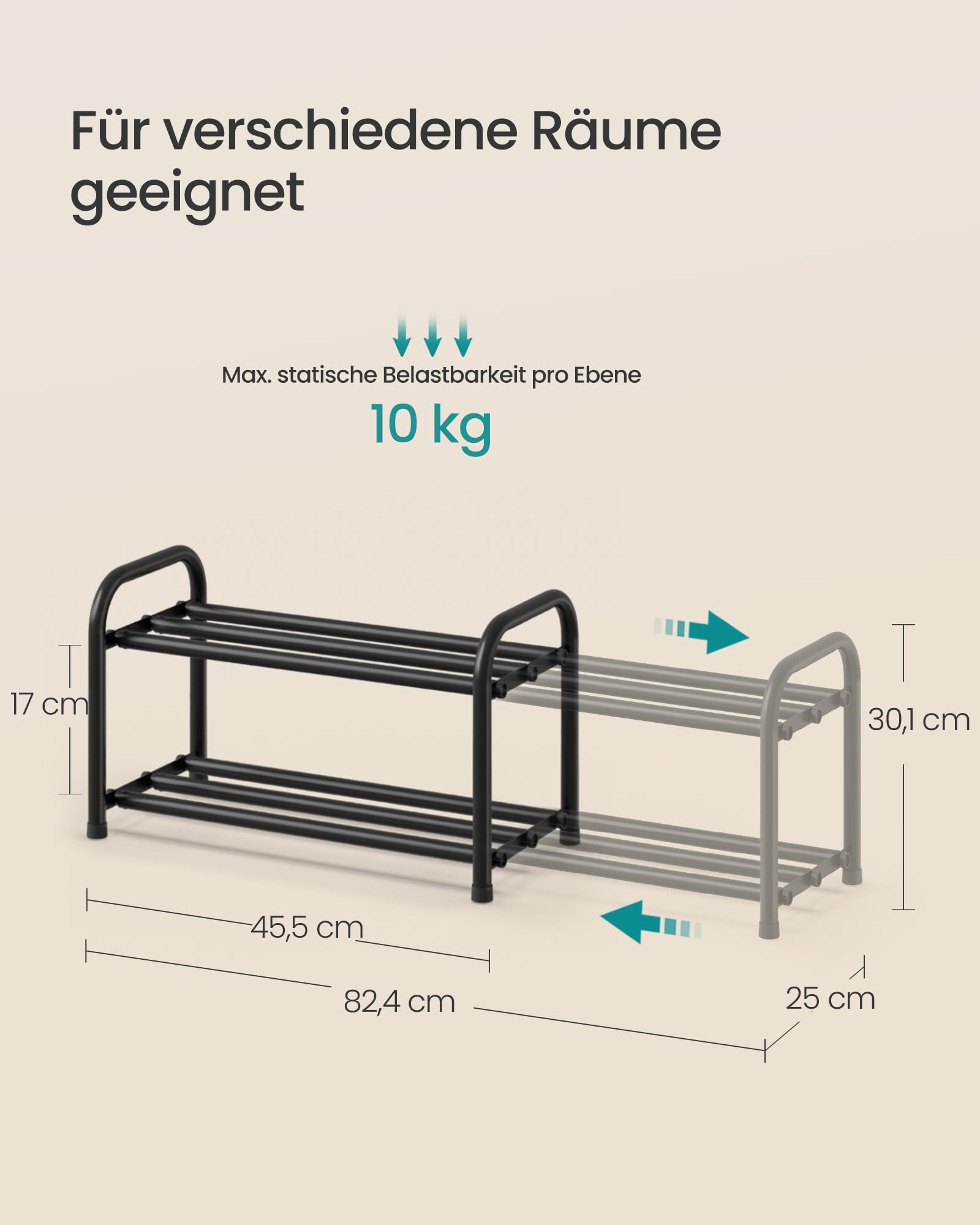 songmics-schuhregal-ausziehbar-2-ebenen-44-5-82-4-cm-metall-tintenschwarz-lmr026 image 3