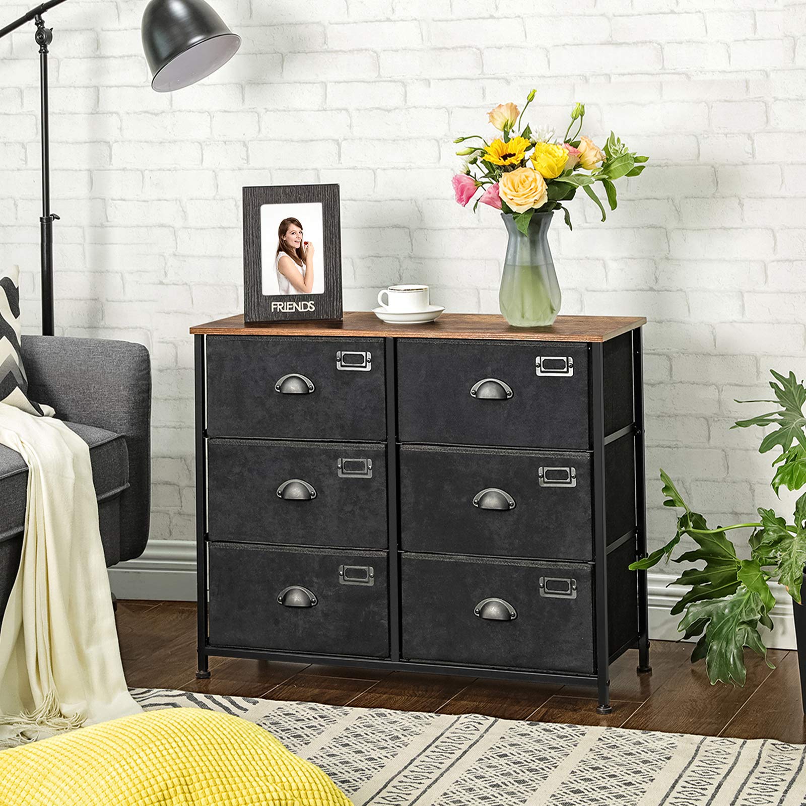 songmics-kommode-lvt23hv1-6-schubladen-stoff-rustikales-braun-schwarz image 4