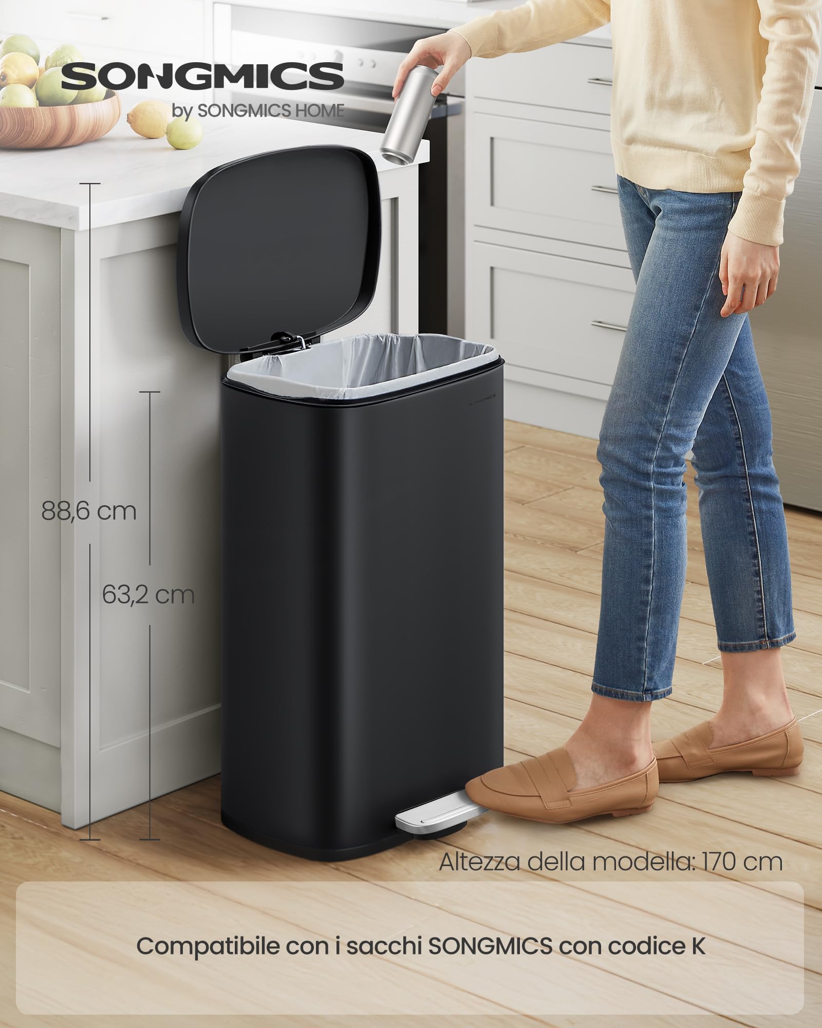 songmics-m-lleimer-k-che-49-liter-edelstahl-soft-close-pedal-schwarz-ultb050b01 image 3