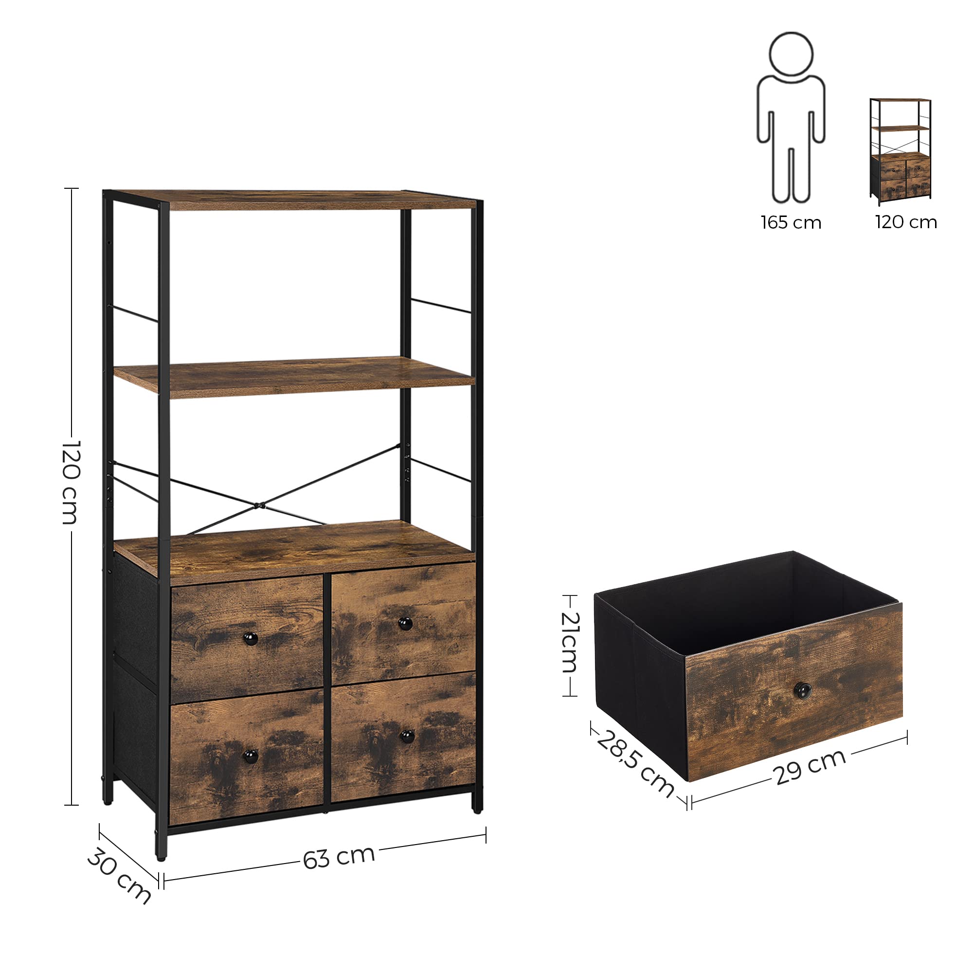 songmics-lgs044b02-b-cherregal-mit-schubladen-industrial-rustikales-braun-schwar image 3