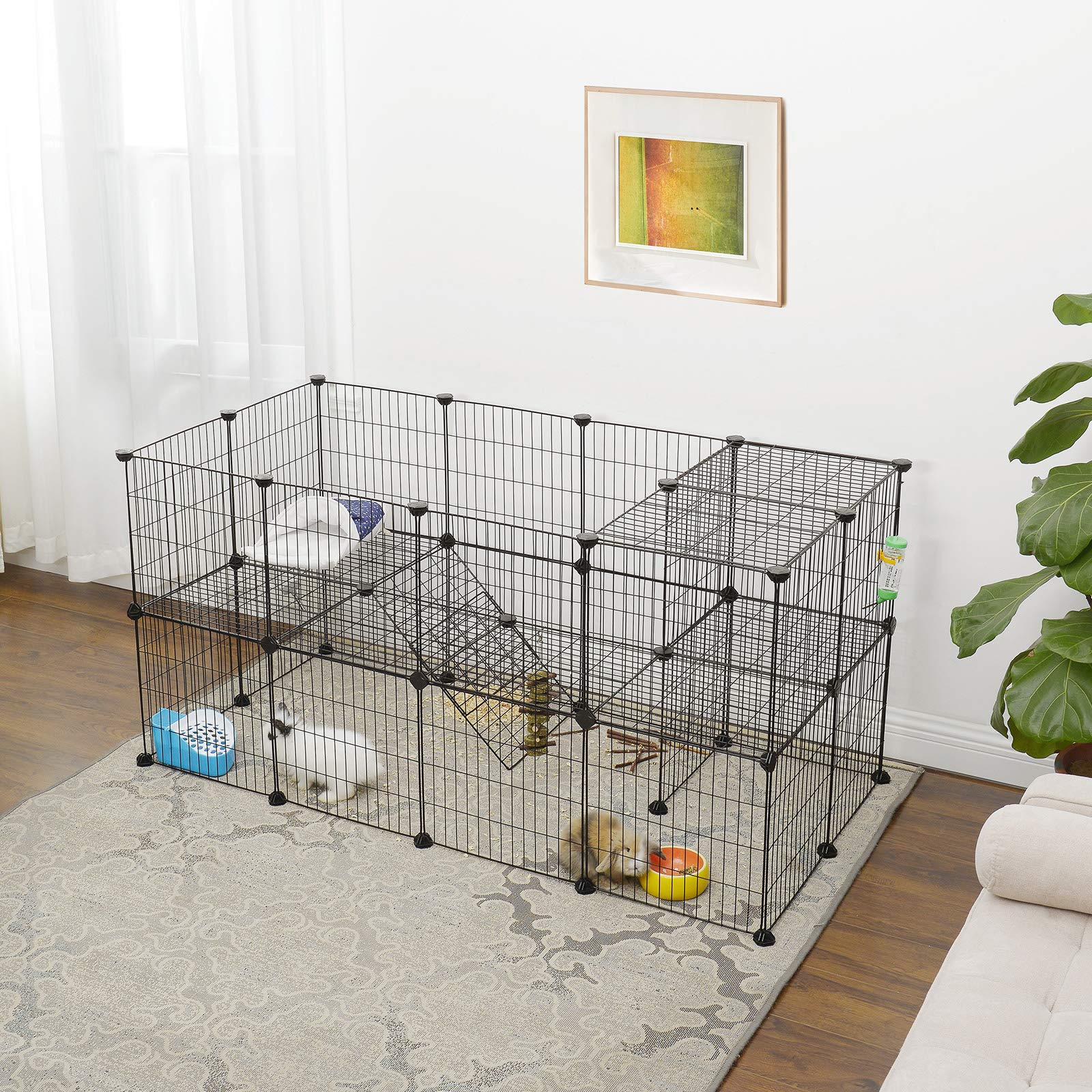 songmics-kleintiergehege-lpi02h-freigehege-2-ebenen-143-x-73-x-71-cm-schwarz image 2