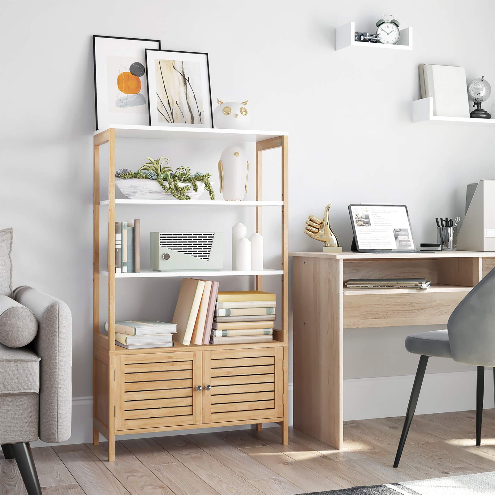 songmics-badezimmerschrank-bcb010n01-hoch-70-x-30-x-120-cm-bambus-wei-holzfarbe image 2
