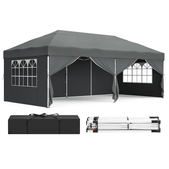 songmics-faltpavillon-3-x-6-m-mit-seitenw-nden-upf-50-dunkelgrau-gct204gz01 image 1