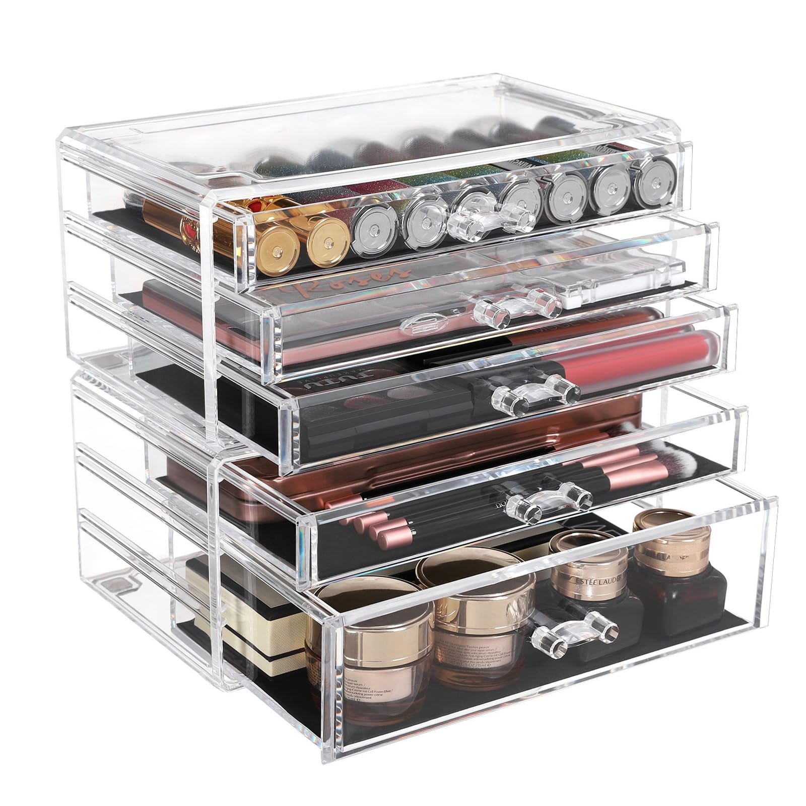 songmics-jmu32tp-make-up-organizer-2er-set-mit-5-schubladen-transparent image 1