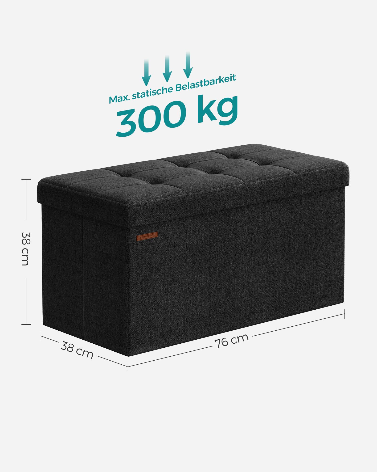 songmics-sitzhocker-mit-stauraum-76-cm-klappbar-tintenschwarz-89-liter-bis-300-k image 2