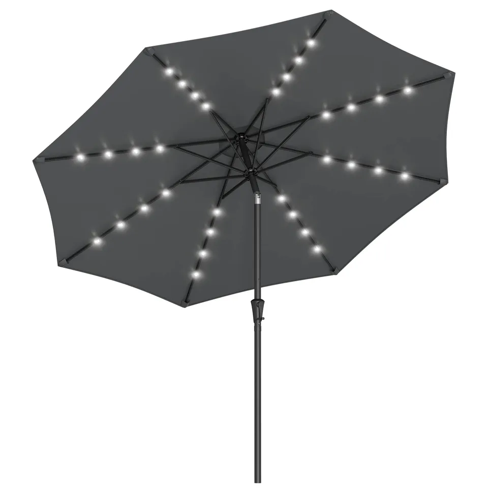 songmics-gpu33gy-sonnenschirm-300-cm-mit-led-solar-beleuchtung-grau image 1