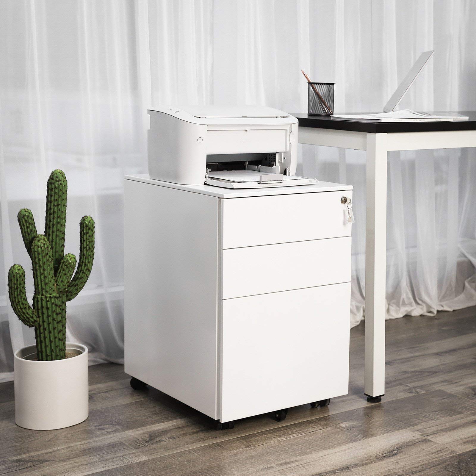 songmics-ofc60wt-rollcontainer-3-schubladen-wei-52x39x60-cm-abschlie-bar image 4