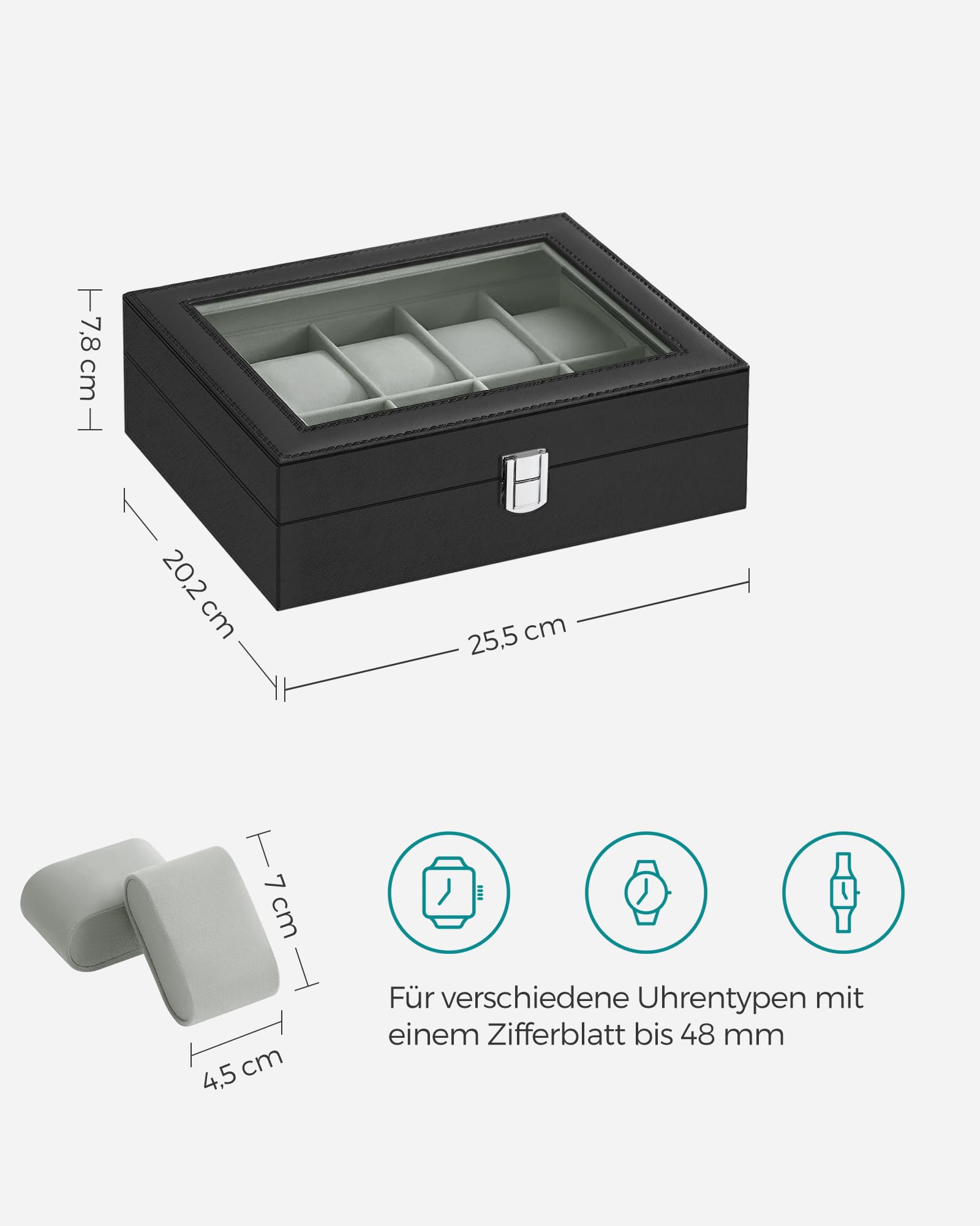 songmics-uhrenbox-mit-10-f-chern-jwb010bk-uhrenkasten-schwarz-aus-pu-mit-glasdec image 6