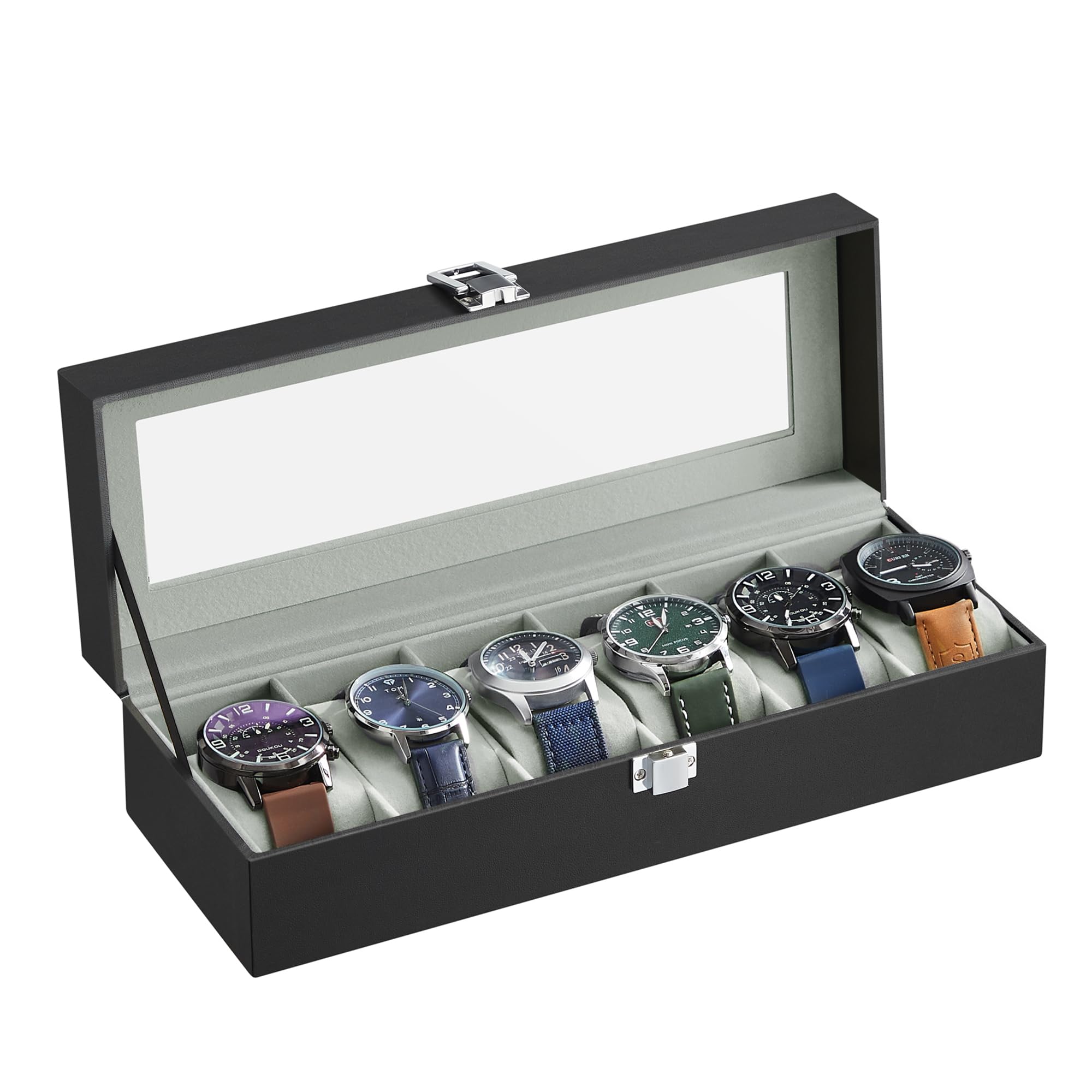 songmics-uhrenbox-jwb06bk-mit-6-f-chern-glasdeckel-schwarz image 1