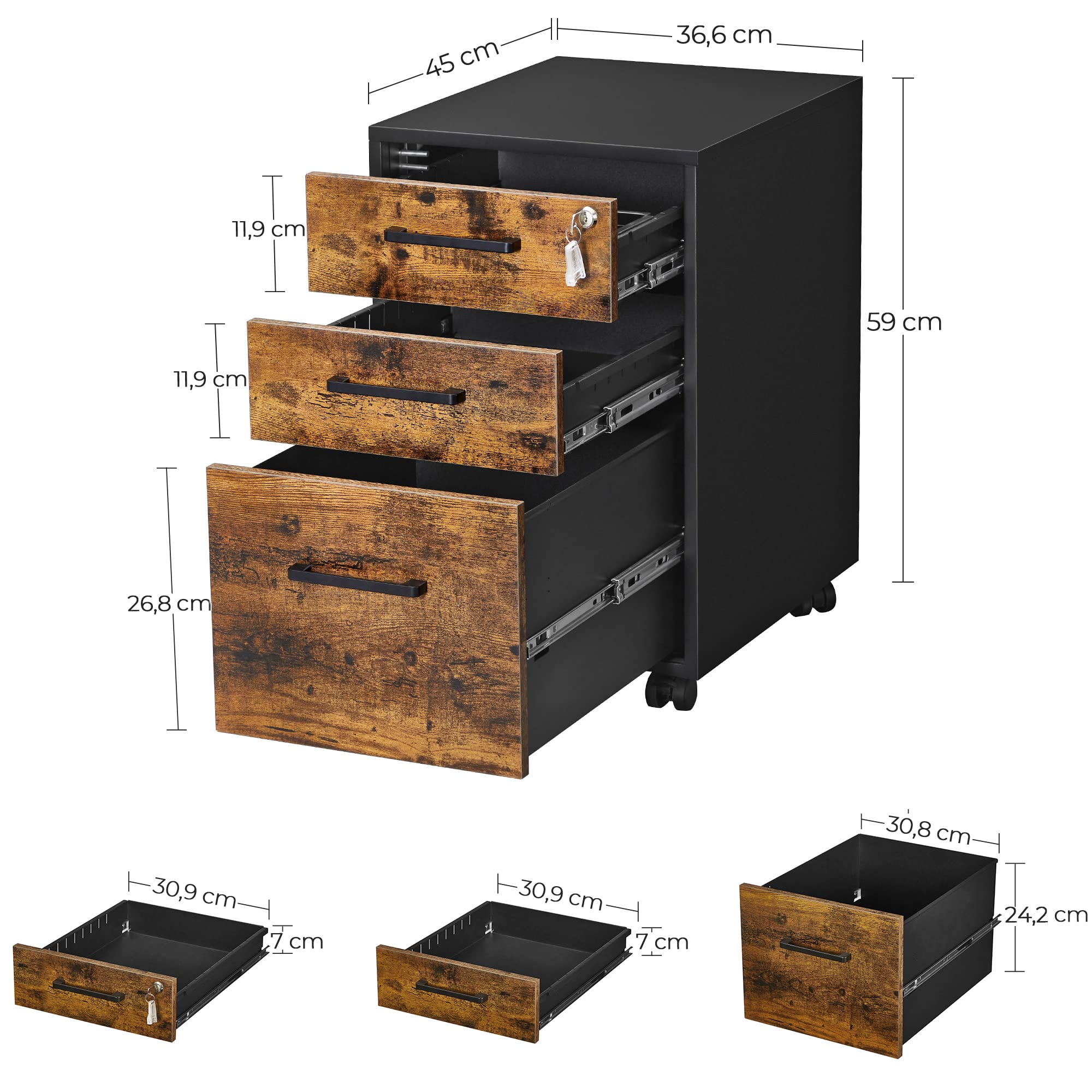 songmics-rollcontainer-ofc110b01-vintagebraun-schwarz-mobiler-aktenschrank-absch image 3