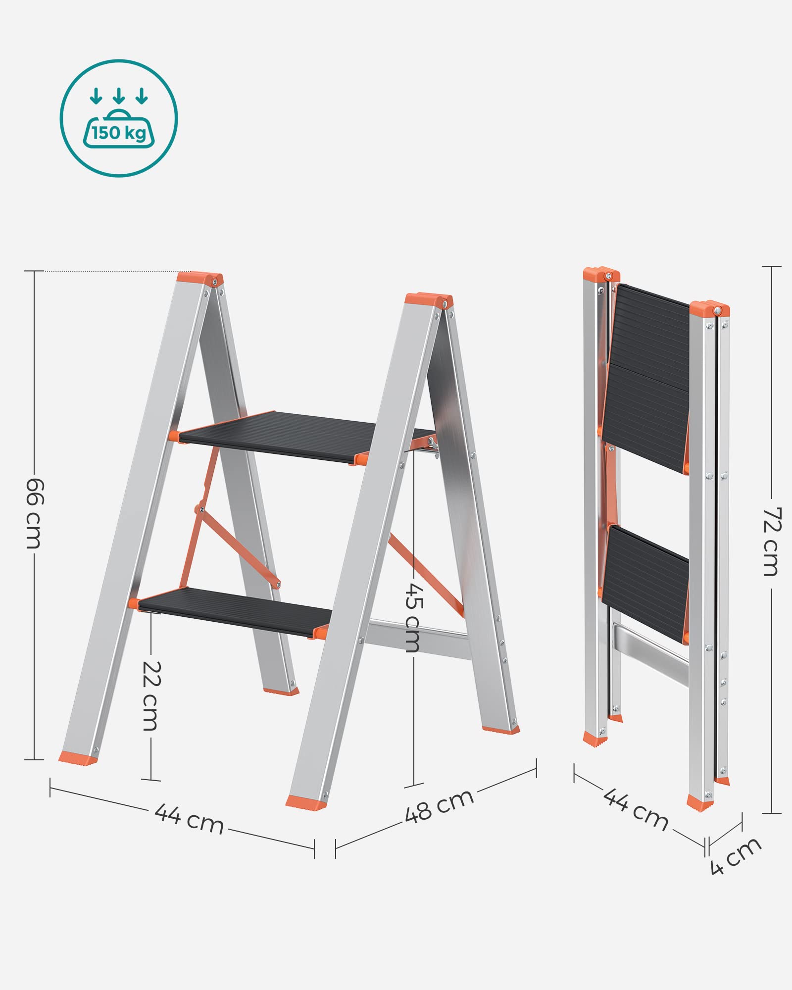 songmics-glt022b01-leiter-2-stufen-alu-klappbar-silber-bis-150-kg image 8