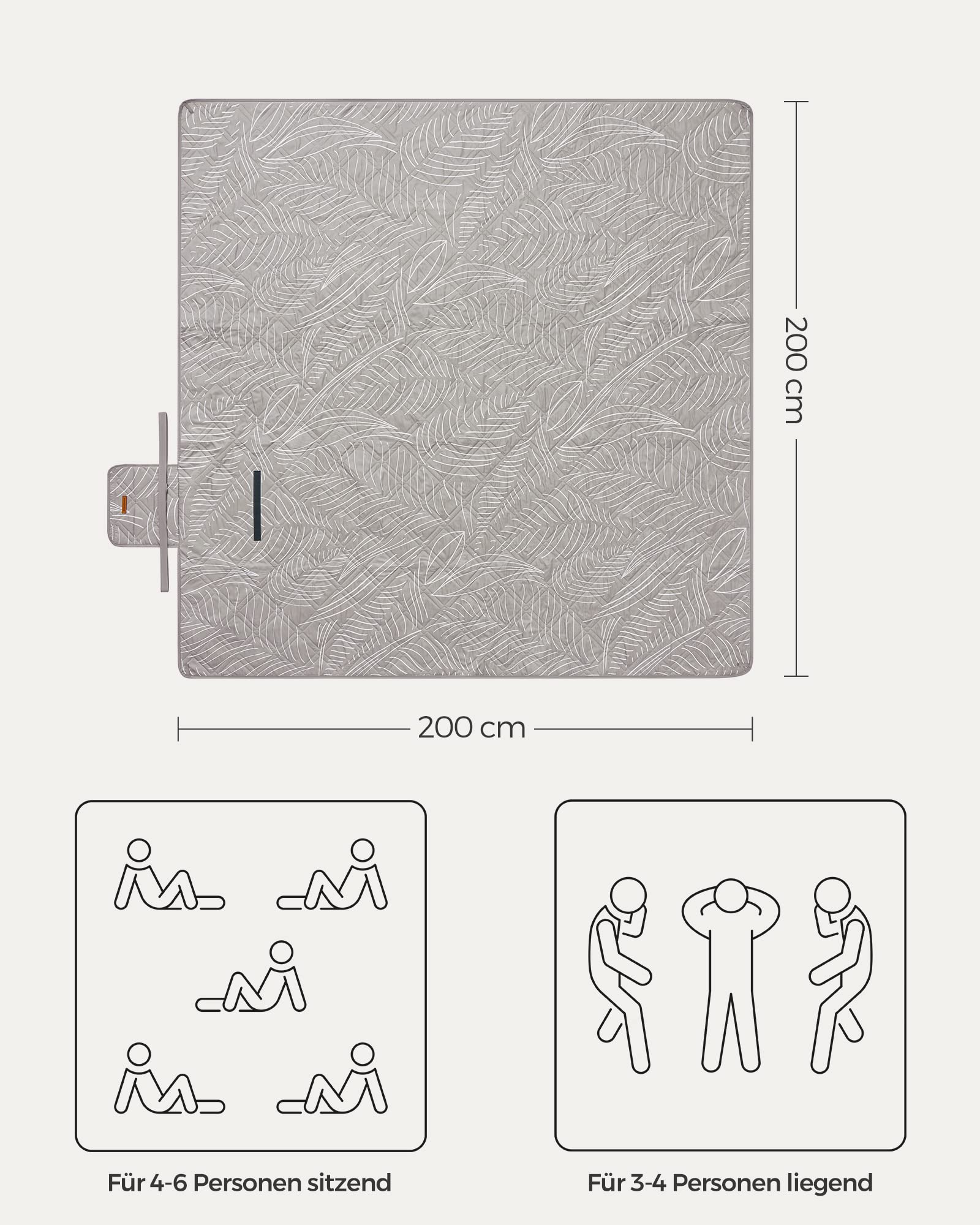 songmics-gcm010b02-picknickdecke-200-x-200-cm-khaki-farn image 3