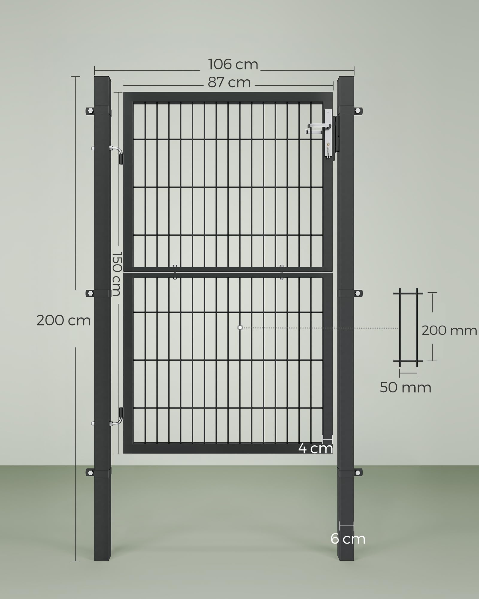 songmics-gartentor-ggd200gy-zauntor-106-x-150-cm-grau-verzinkter-stahl-abschlie- image 8