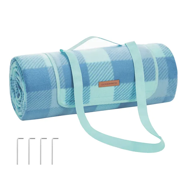 songmics-picknickdecke-gcm011q02-200-x-200-cm-wasserdicht-faltbar-gr-n-blau image 1