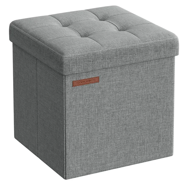 songmics-aufbewahrungshocker-lsf028g02-faltbarer-sitzw-rfel-30x30x30-cm-hellgrau image 1