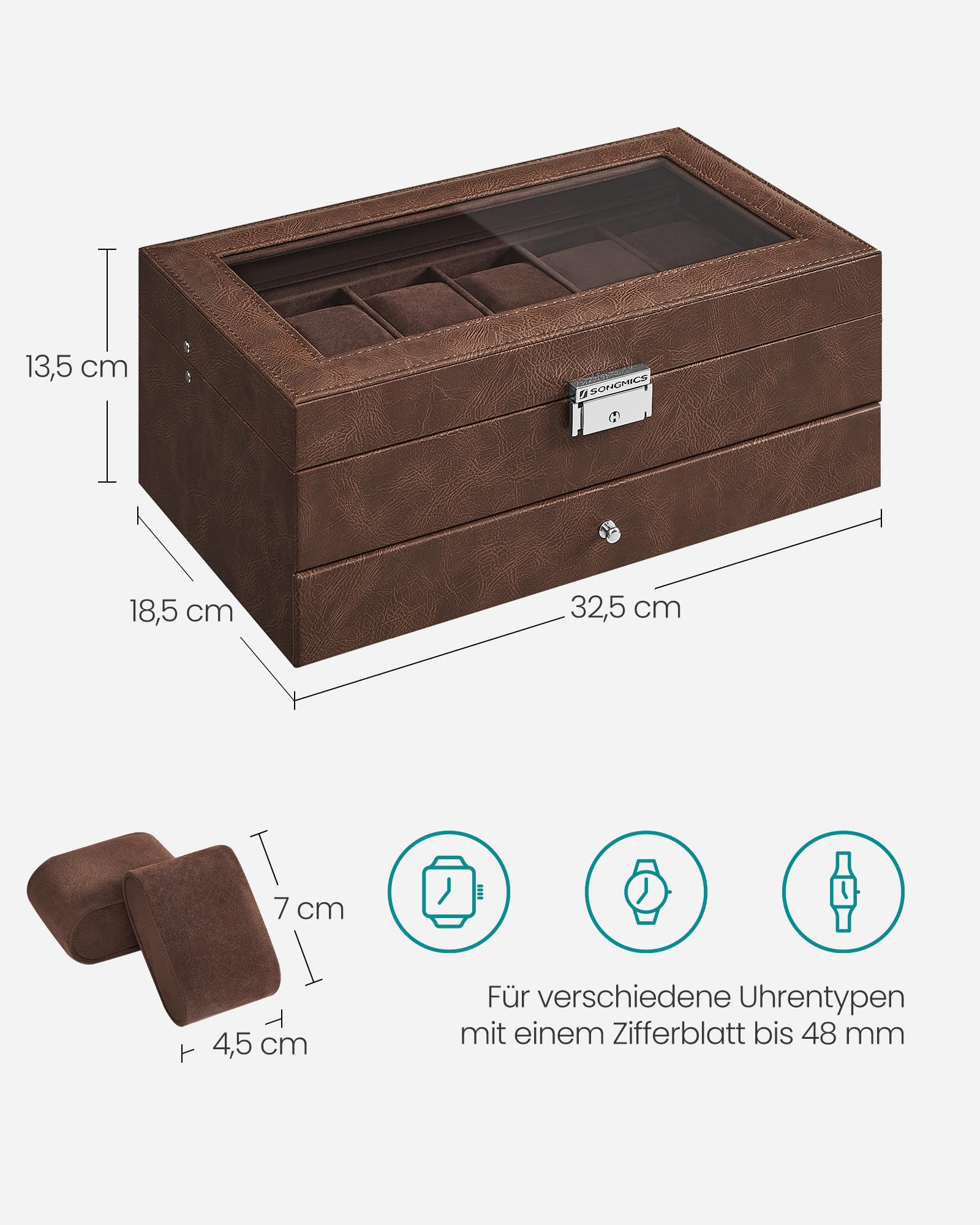 songmics-uhrenbox-jwb012k01-f-r-12-uhren-2-ebenen-mit-glasdeckel-braun image 7