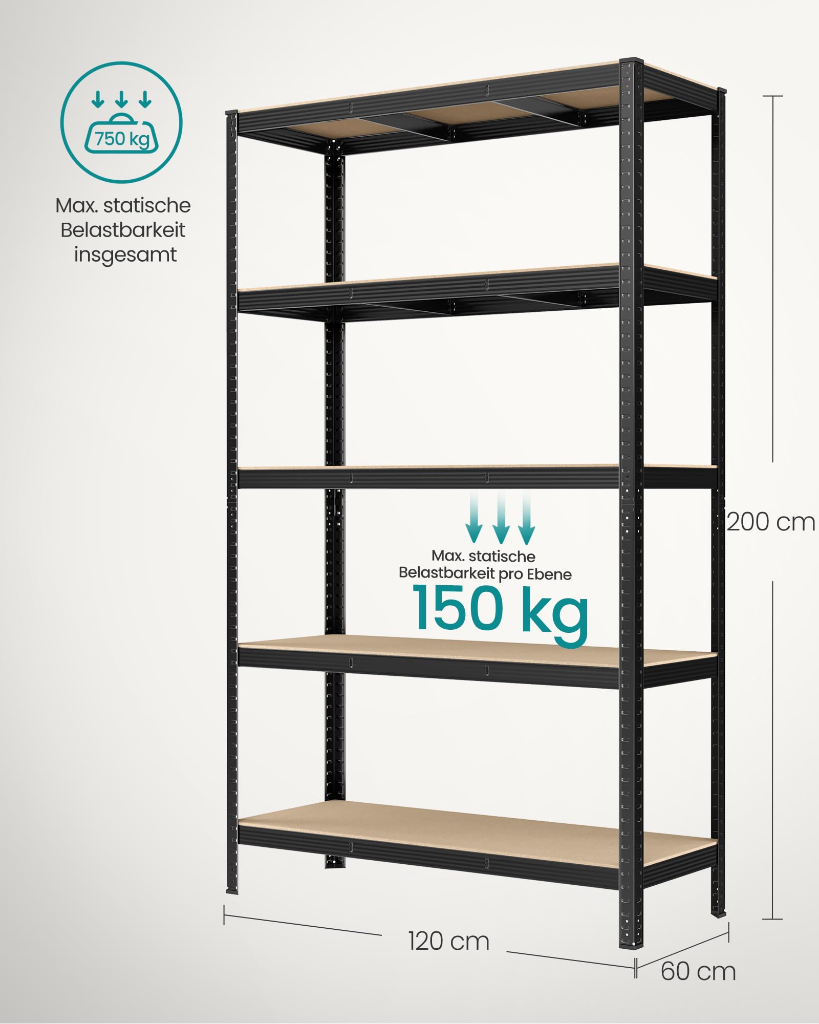 songmics-schwerlastregal-glr060b01-60-x-120-x-200-cm-5-b-den-bis-750-kg-schwarz image 3