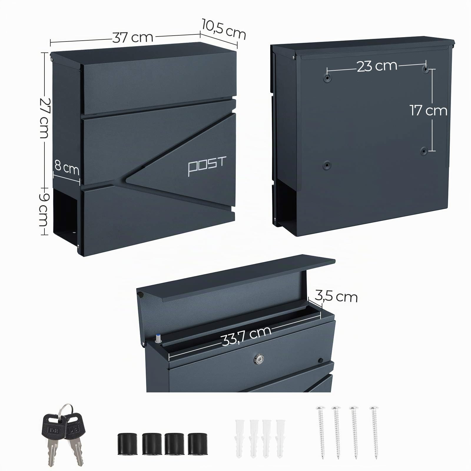 songmics-briefkasten-xxl-wand-anthrazit-mit-zeitungsfach-gmb051g02 image 6