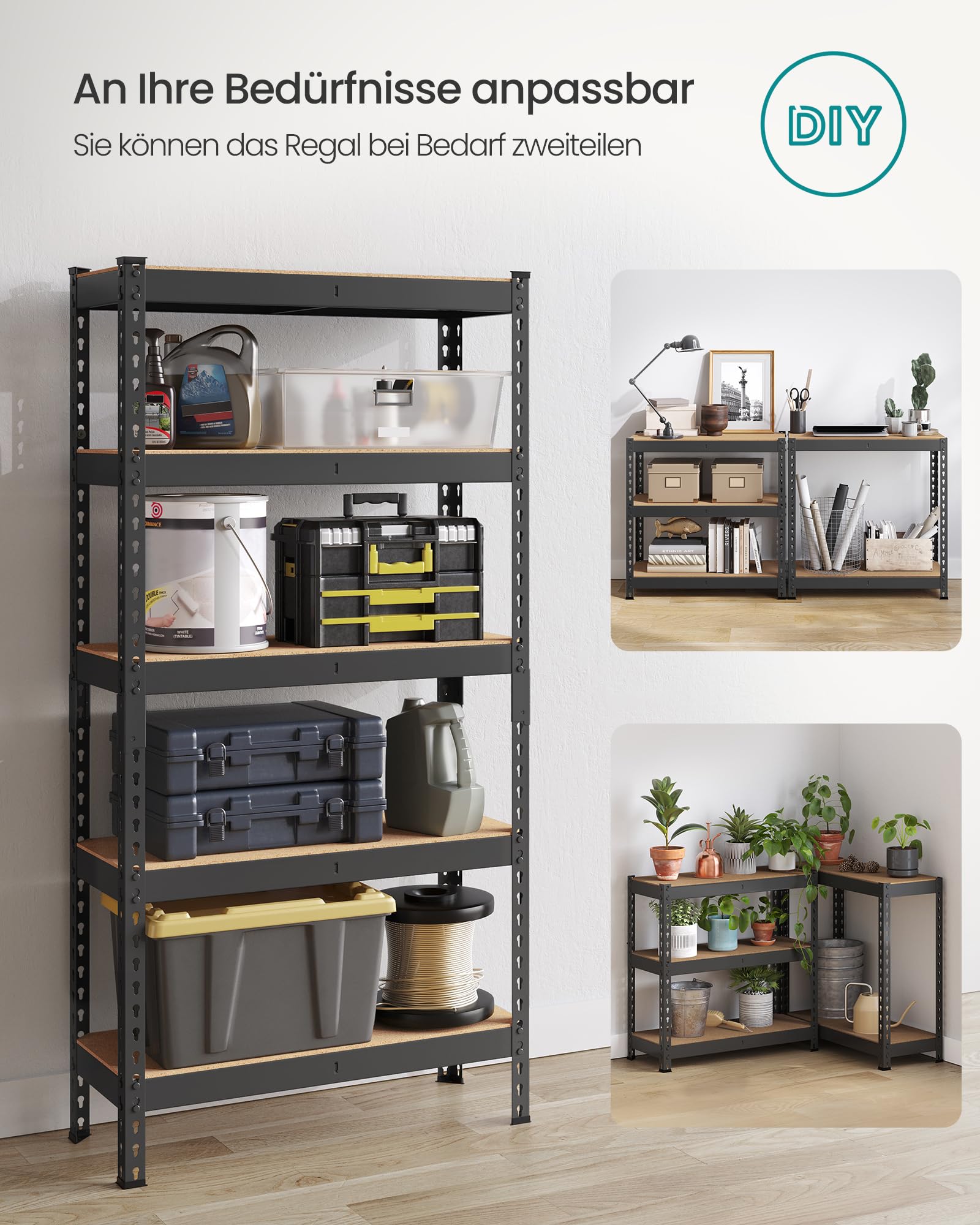 songmics-schwerlastregal-glr300b01-standregal-5-ablagen-30-x-75-x-150-cm-schwarz image 7