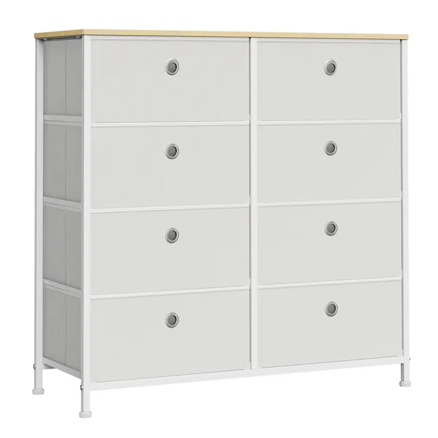 songmics-kommode-lts024w57-8-stoffschubladen-metallrahmen-cremewei-eiche image 1