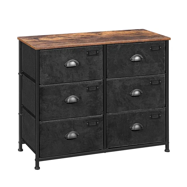 songmics-kommode-lvt23hv1-6-schubladen-stoff-rustikales-braun-schwarz image 1