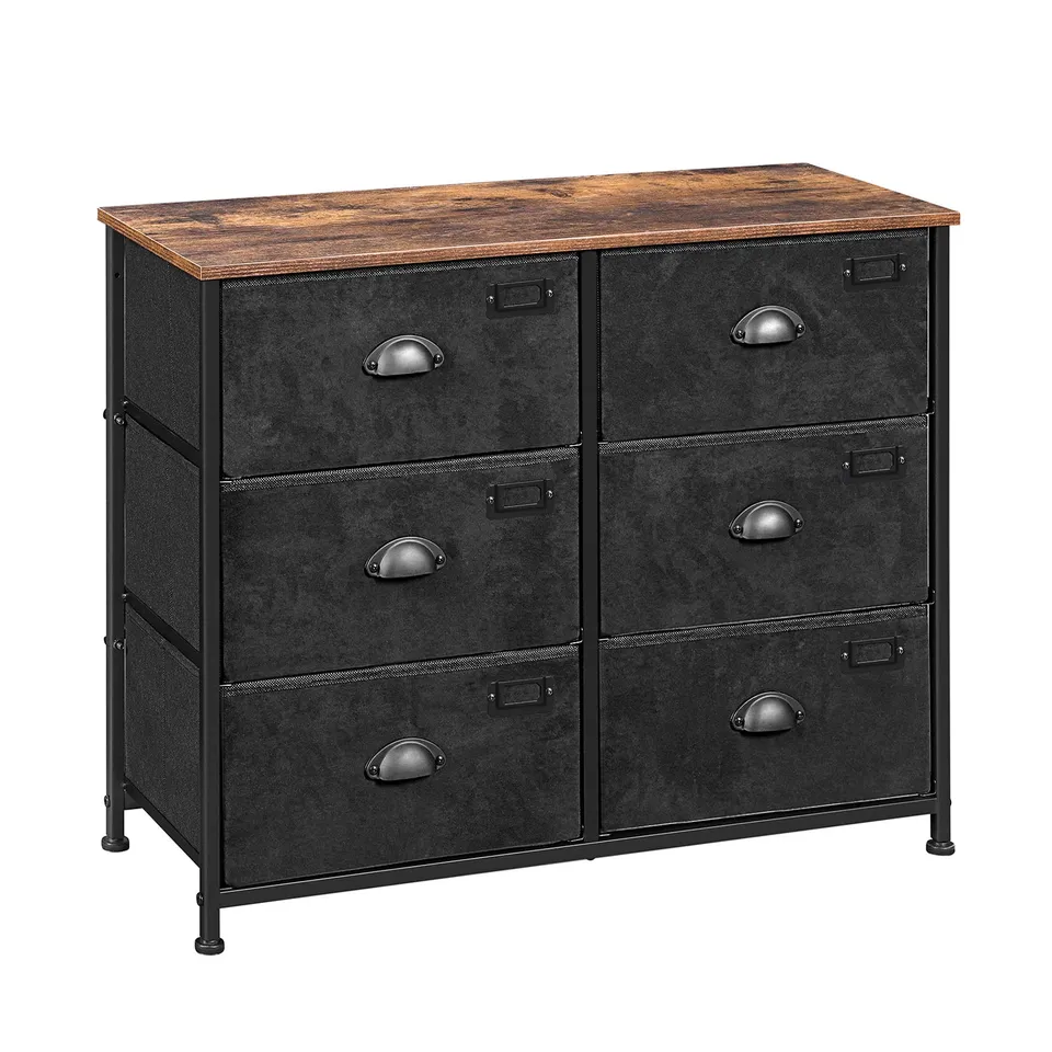 songmics-kommode-lvt23hv1-6-schubladen-stoff-rustikales-braun-schwarz image 1