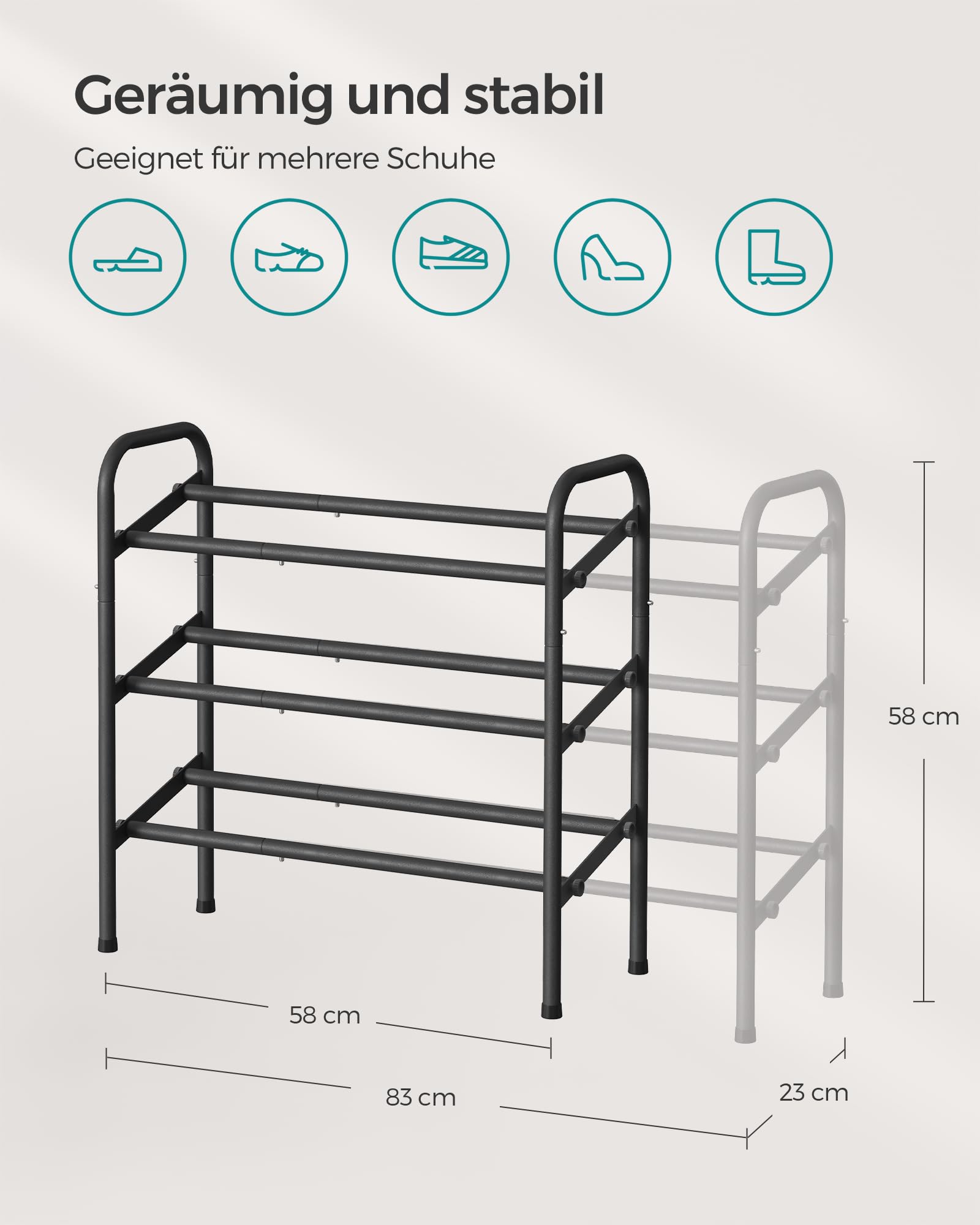 songmics-schuhregal-3-ebenen-ausziehbar-58-83-cm-tintenschwarz-lmr039b01 image 5