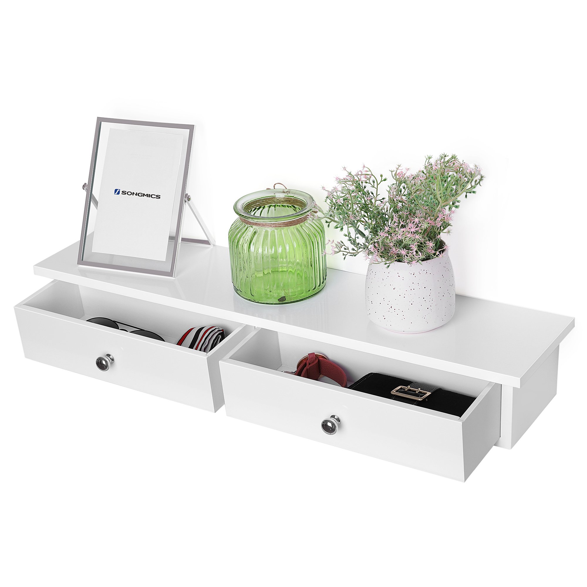 songmics-wandregal-set-2-teilig-mit-5-schubladen-schweberegal-wei-hochglanz-lws1 image 7