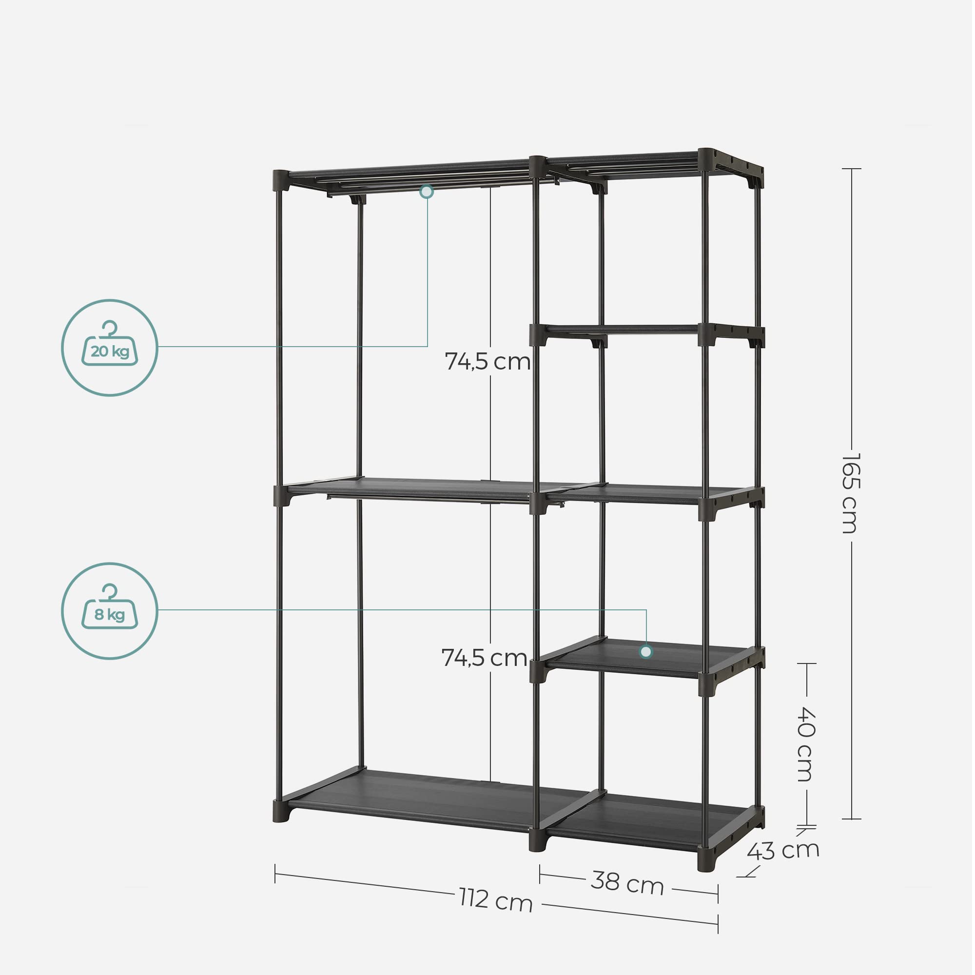 songmics-kleiderschrank-offen-ryg24bk-kleiderst-nder-112-x-43-x-165-cm-schwarz image 6