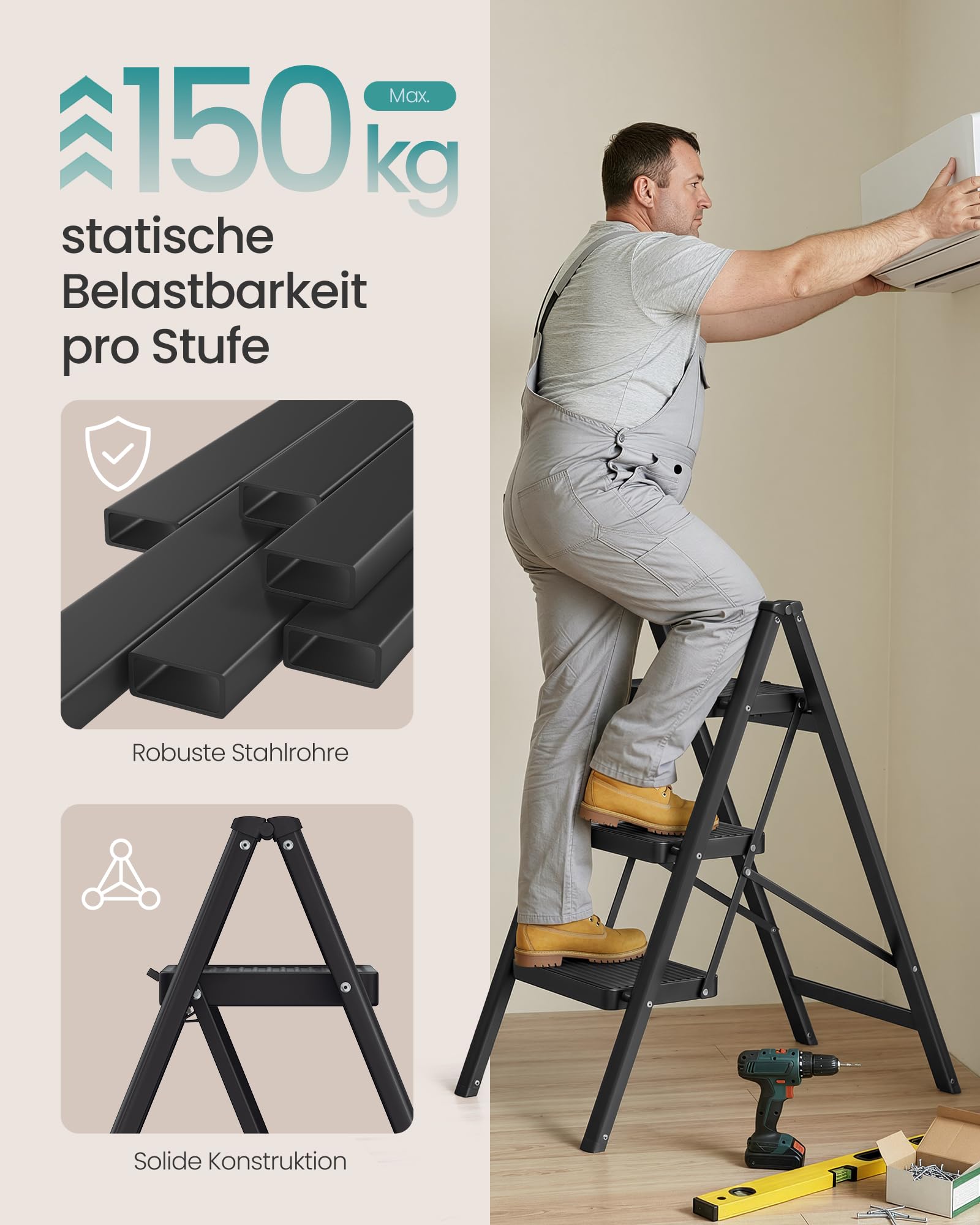 songmics-trittleiter-klappbar-3-stufen-stahl-schwarz-150-kg-gsl103bz01 image 3