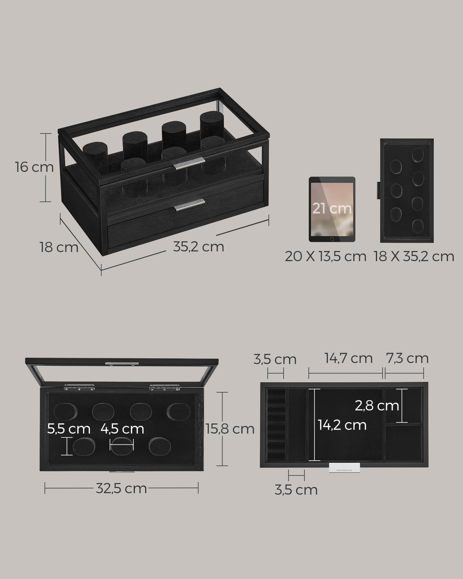 songmics-uhrenbox-2-ebenen-jow007b01-schwarz-uhrenkasten-f-r-7-uhren-mit-acryl-d image 5