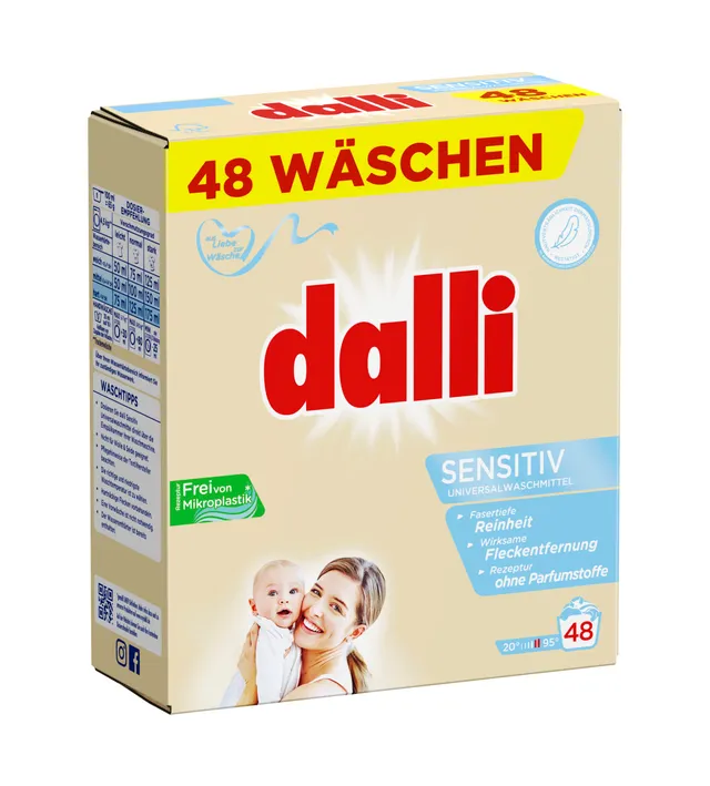 dalli-sensitiv-pulver-vollwaschmittel-unparf-miert-3-12-kg-f-r-48-waschladungen image 1